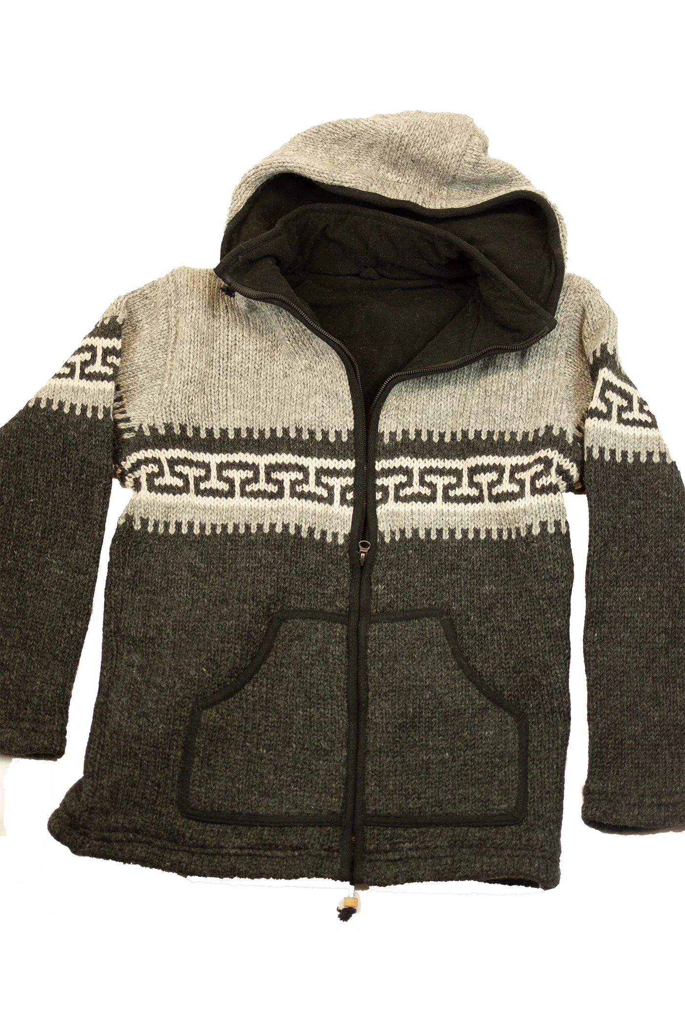 Hand knitted woolen jacket/sweater with soft inner fleece - HMPWJ2