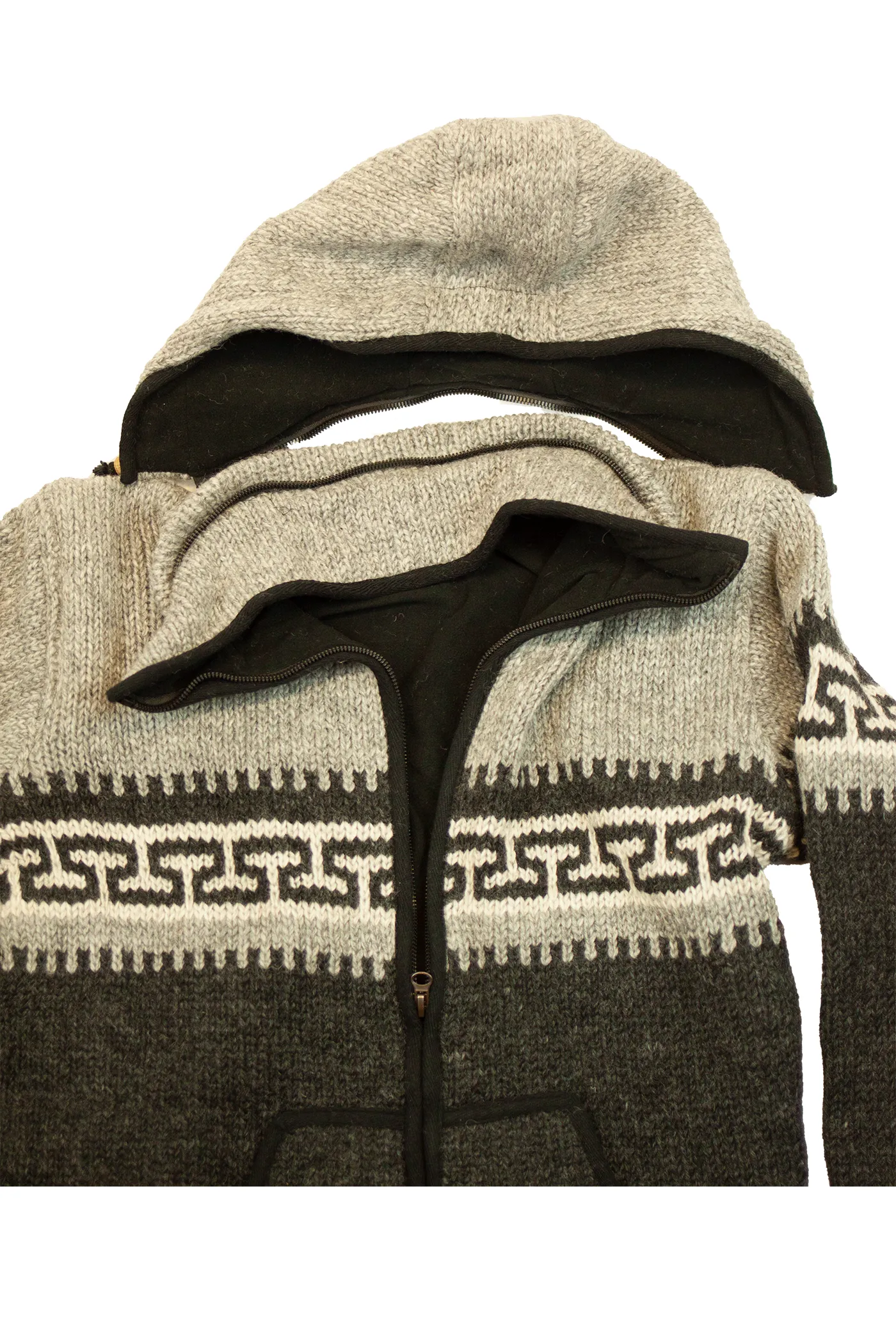 Hand knitted woolen jacket/sweater with soft inner fleece - HMPWJ2