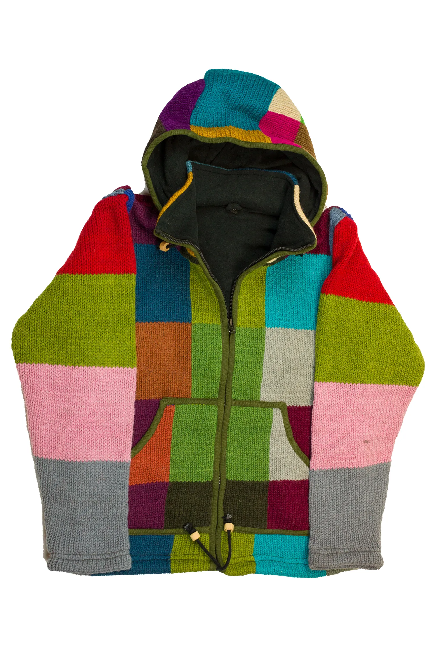 Hand knitted woolen jacket/sweater with soft inner fleece - HMPWJ4