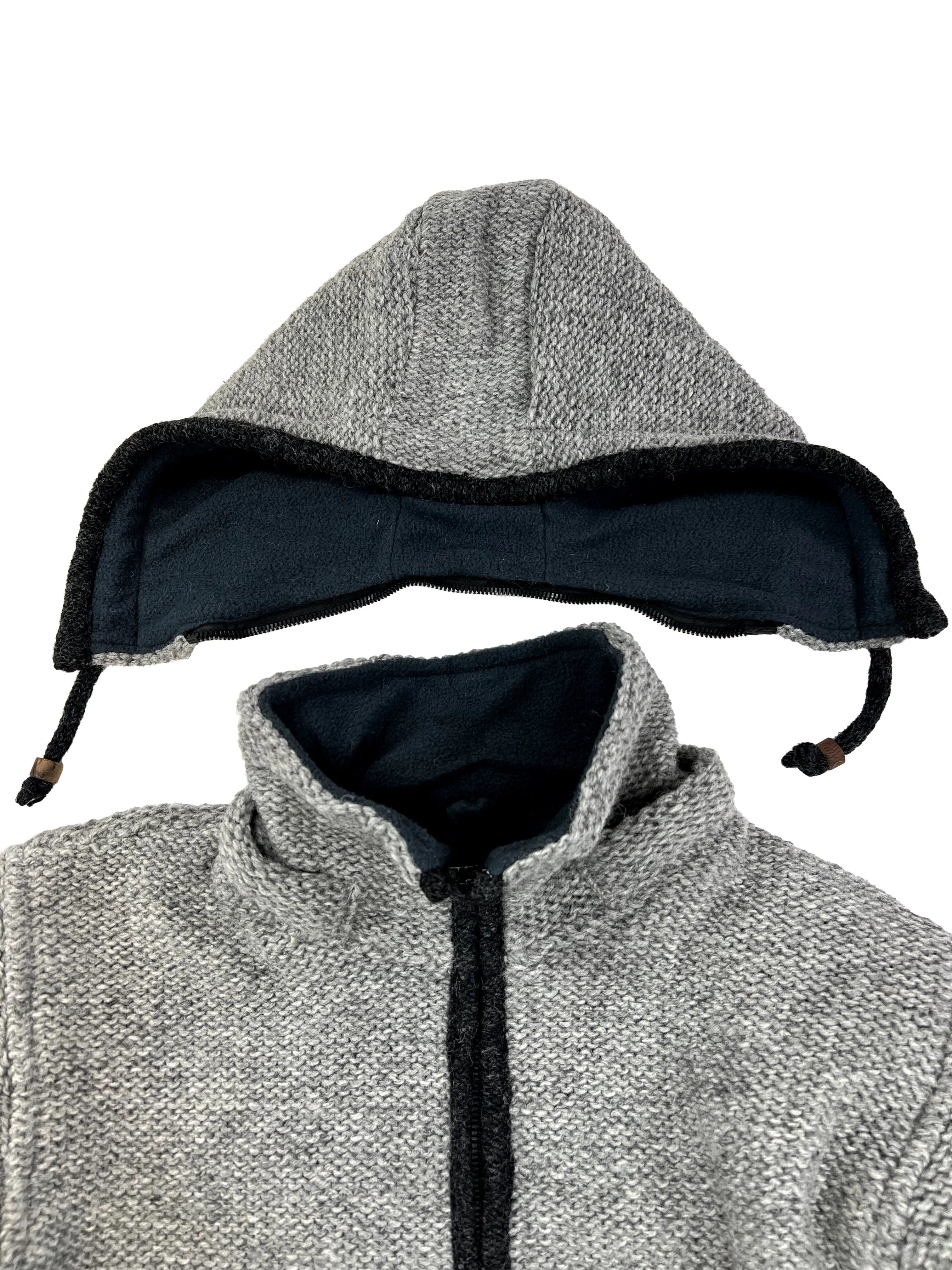 Hand knitted woolen jacket/sweater with soft inner fleece