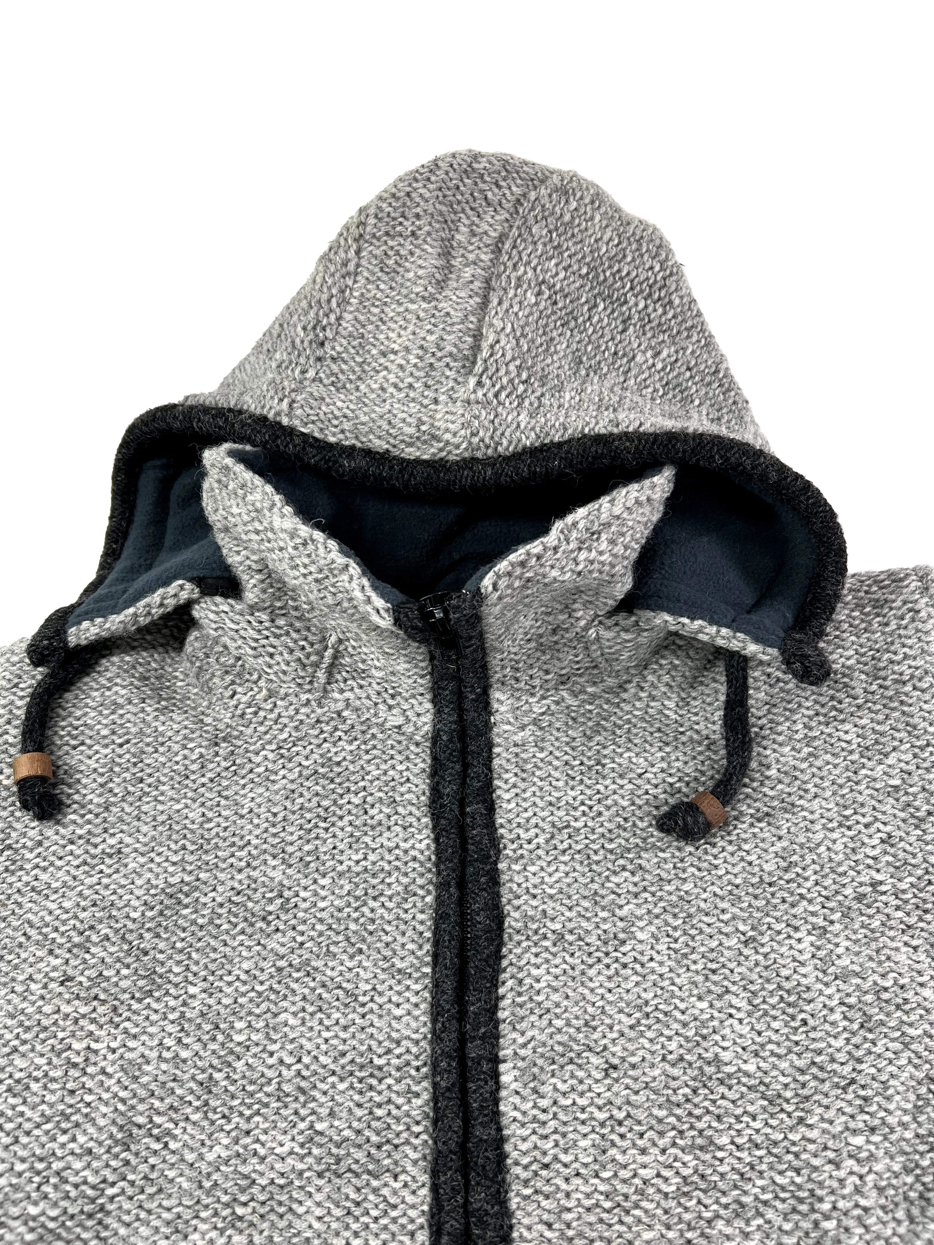 Hand knitted woolen jacket/sweater with soft inner fleece