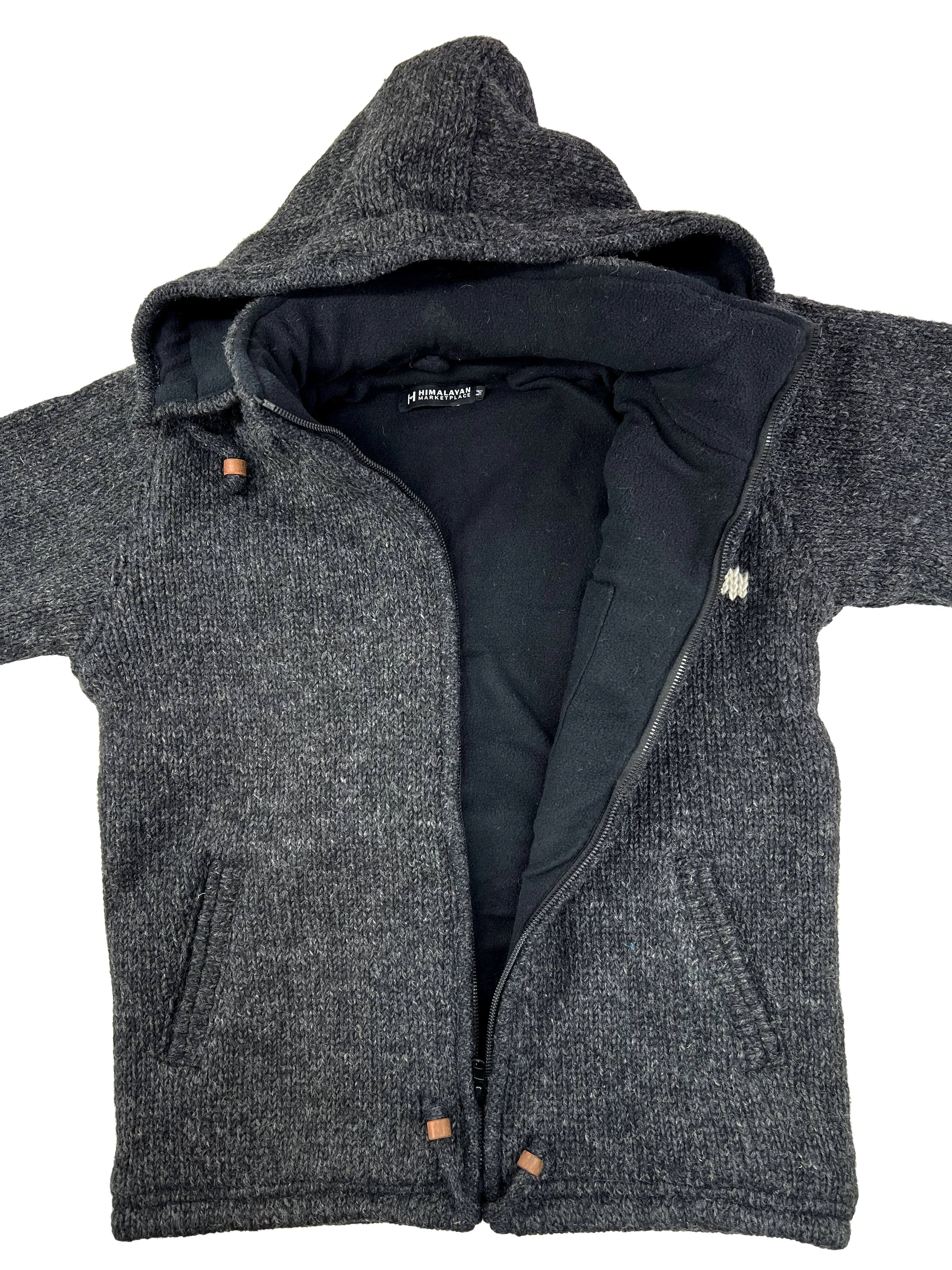 Hand knitted woolen jacket/sweater with soft inner fleece