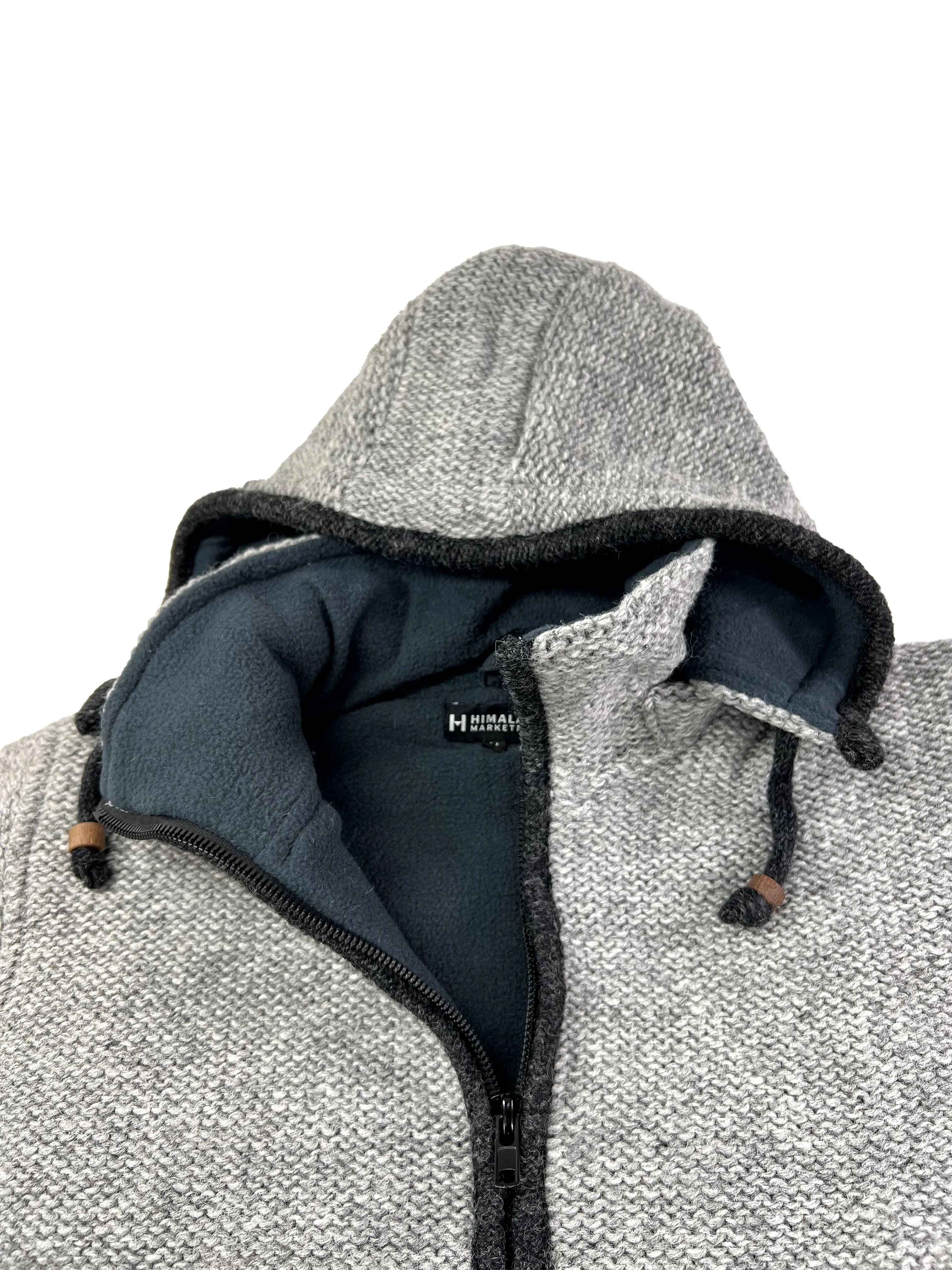 Hand knitted woolen jacket/sweater with soft inner fleece
