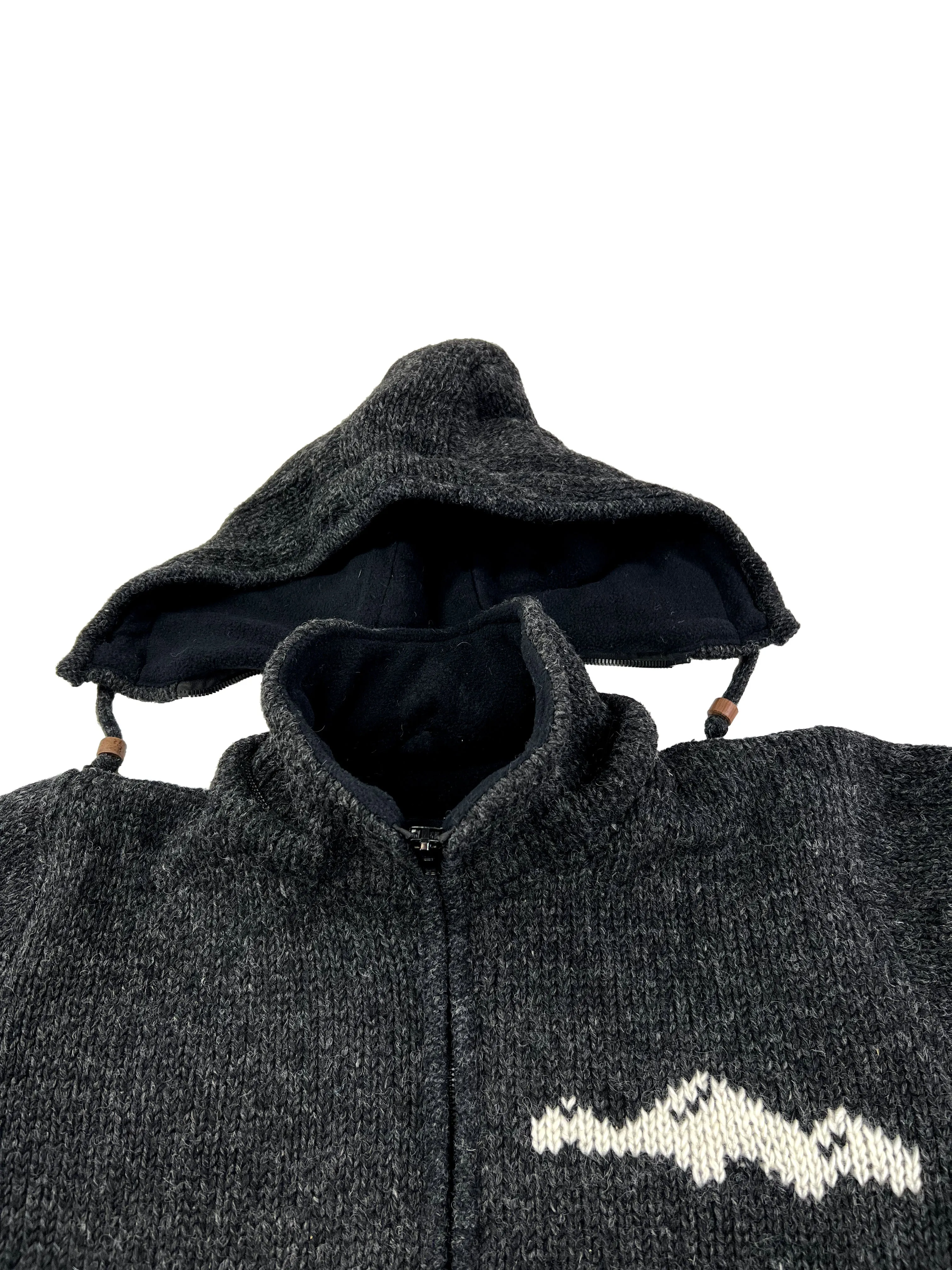 Hand knitted woolen jacket/sweater with soft inner fleece