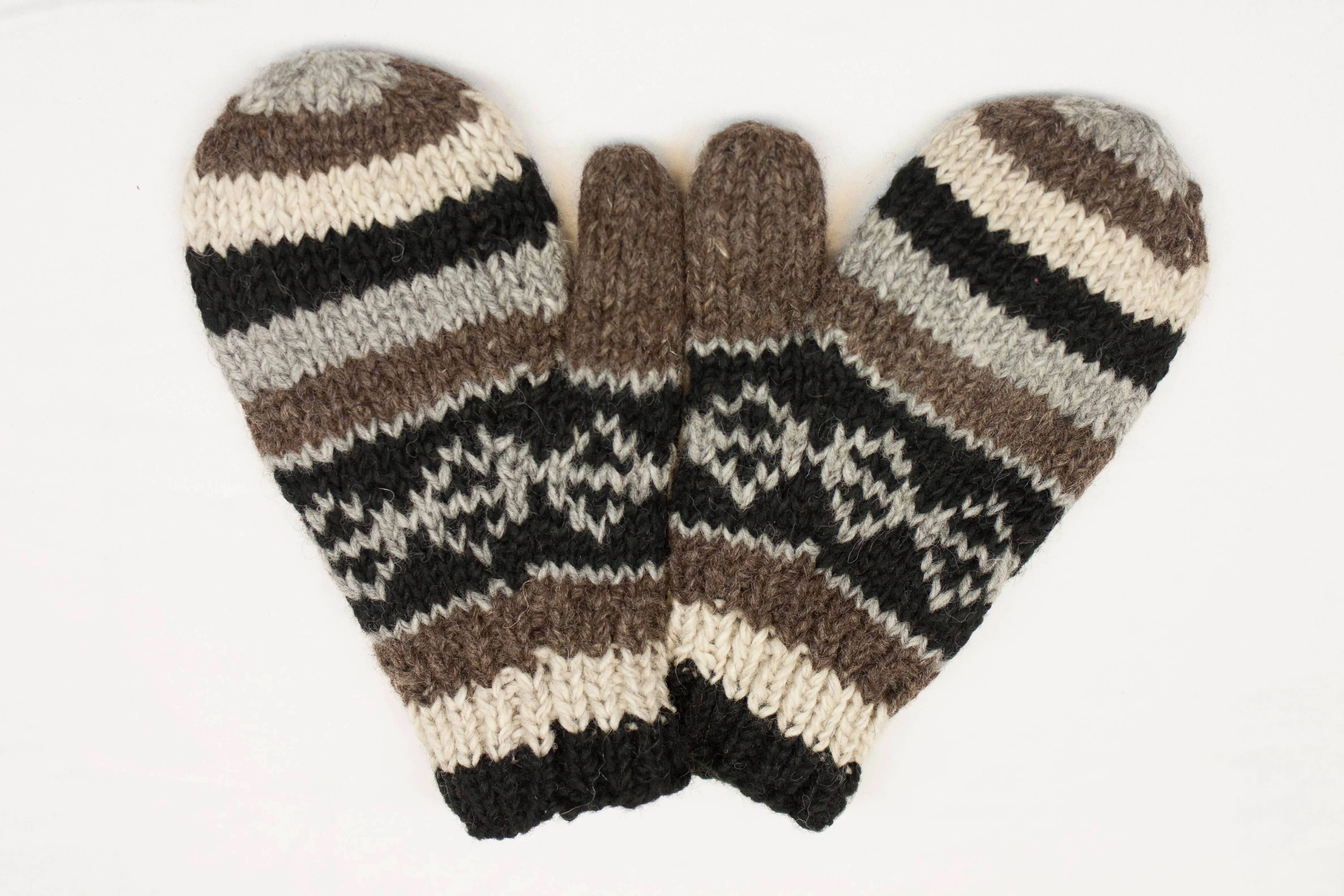 Hand knitted woolen mitten with soft fleece liner - unisex