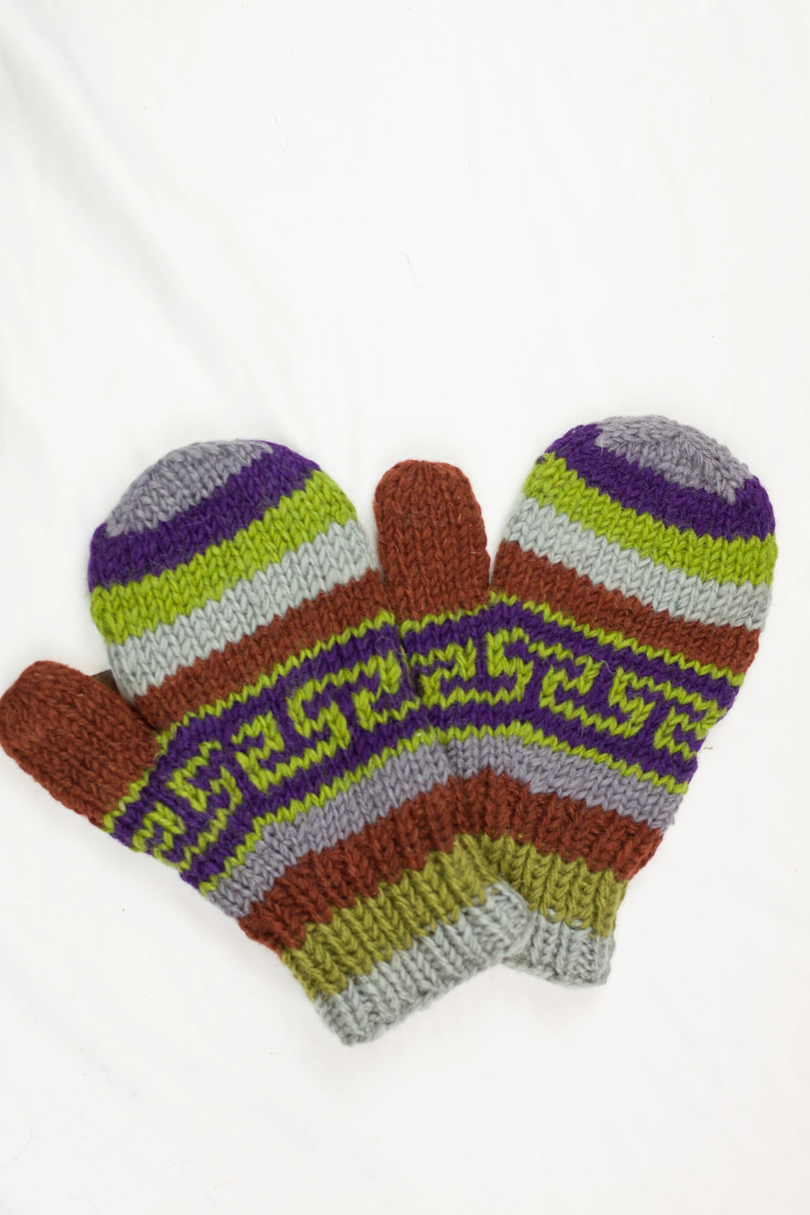 Hand knitted woolen mitten with soft fleece liner - unisex