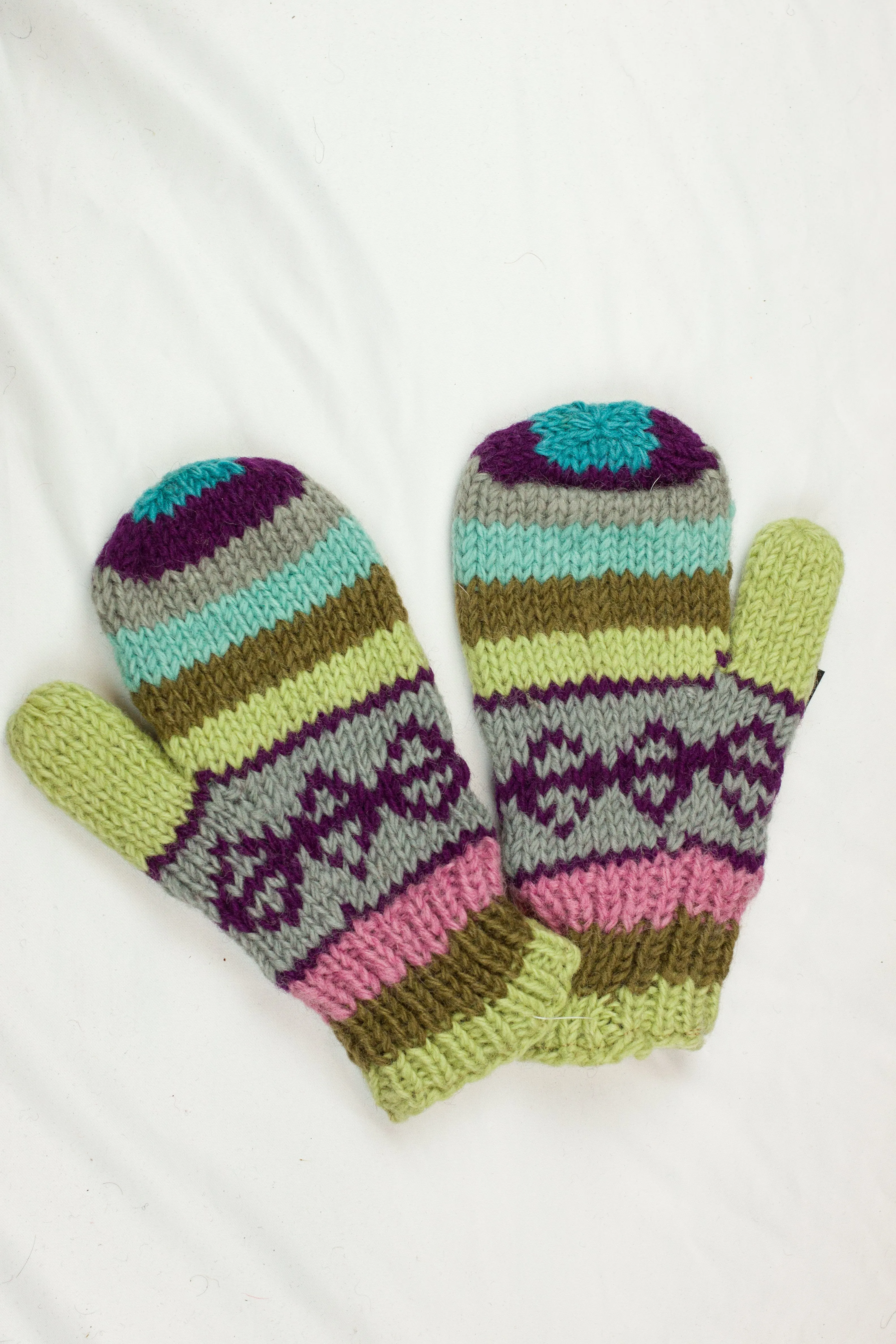 Hand knitted woolen mitten with soft fleece liner - unisex