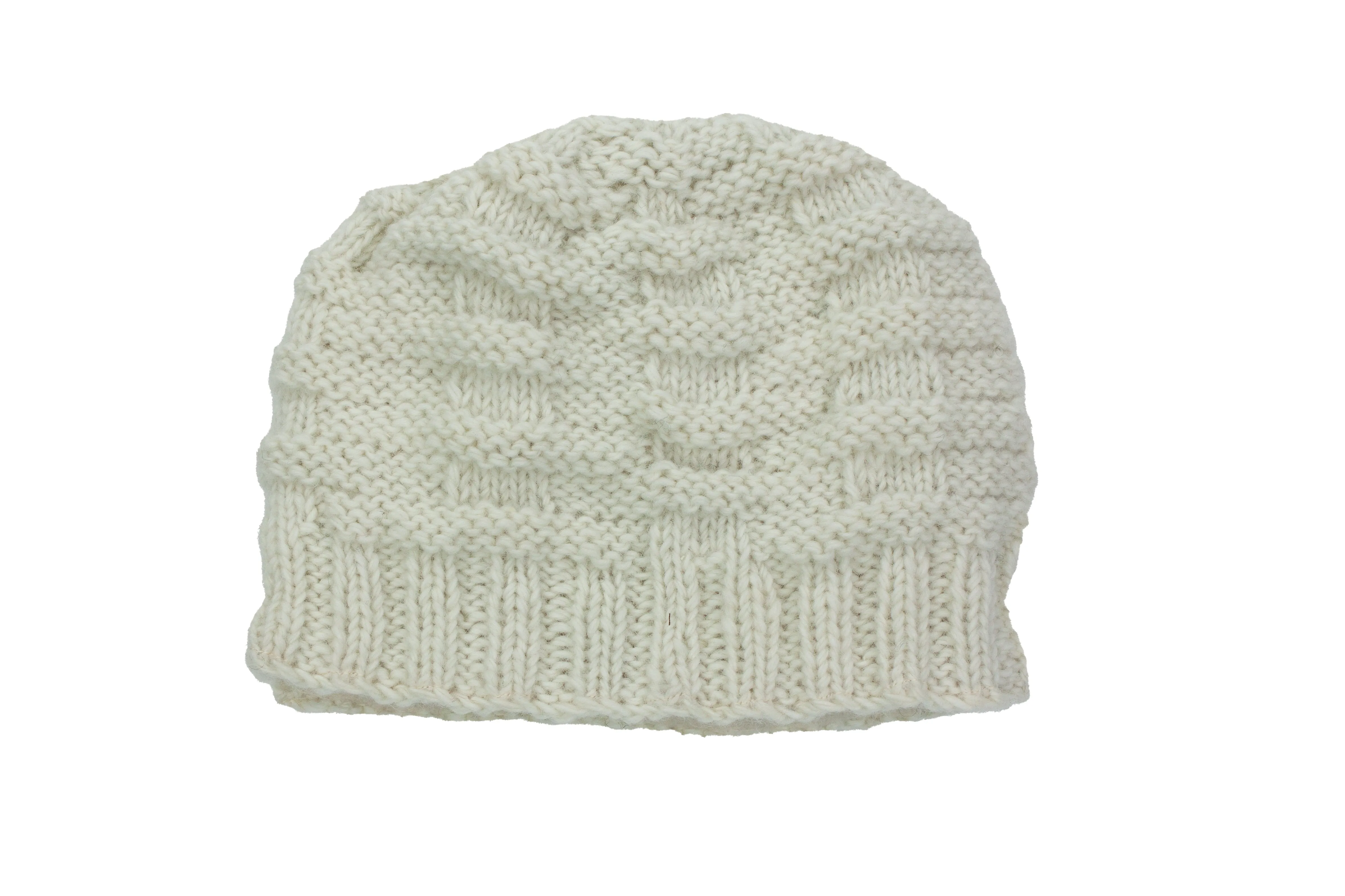 Hand knitted woolen pom pom beanie with soft fleece liner - unisex