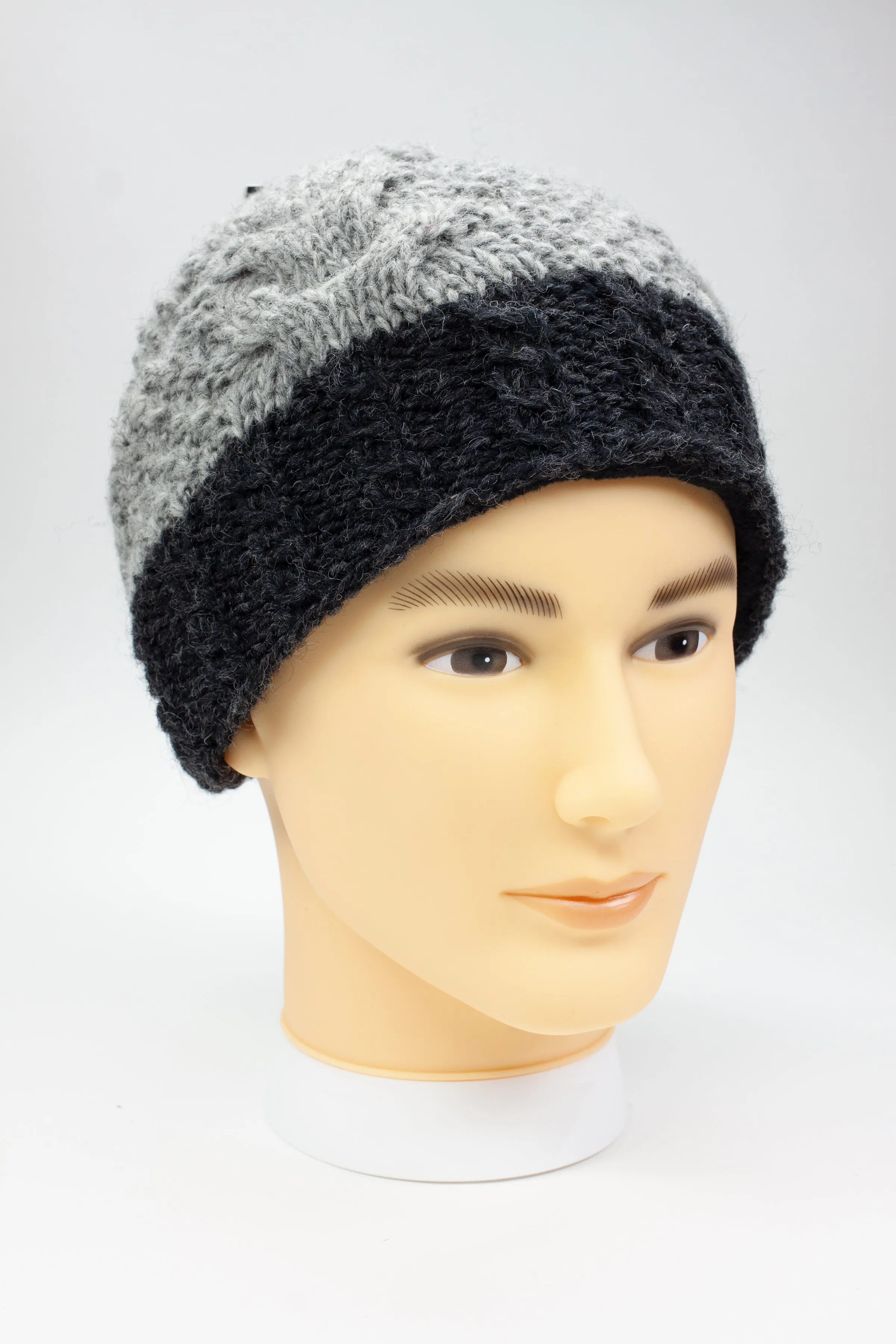 Hand knitted woolen pom pom beanie with soft fleece liner - unisex