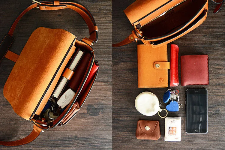 Handmade Italian Leather Satchel Bag Lady Purse D041