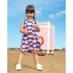 HELINA Sleeveless Dress - Blomma in Blueberry and Light Pink - 1 Left Size 9-10 years