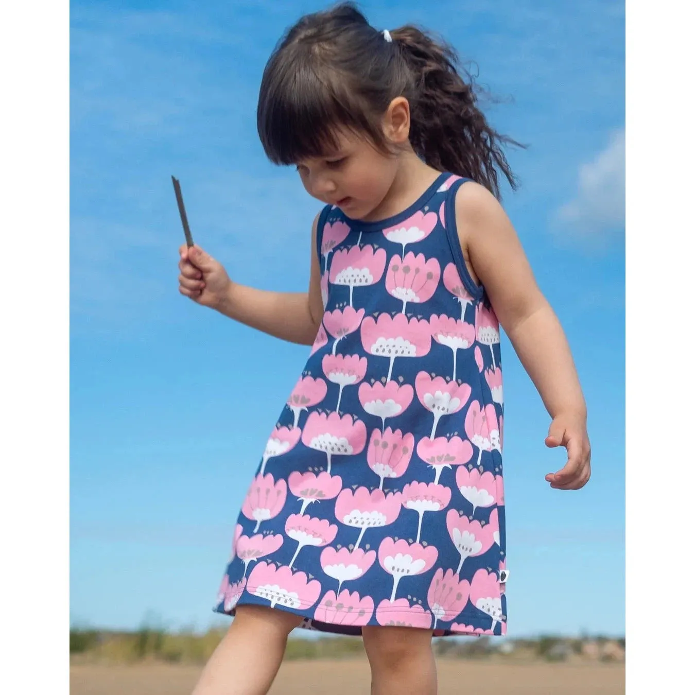 HELINA Sleeveless Dress - Blomma in Blueberry and Light Pink - 1 Left Size 9-10 years
