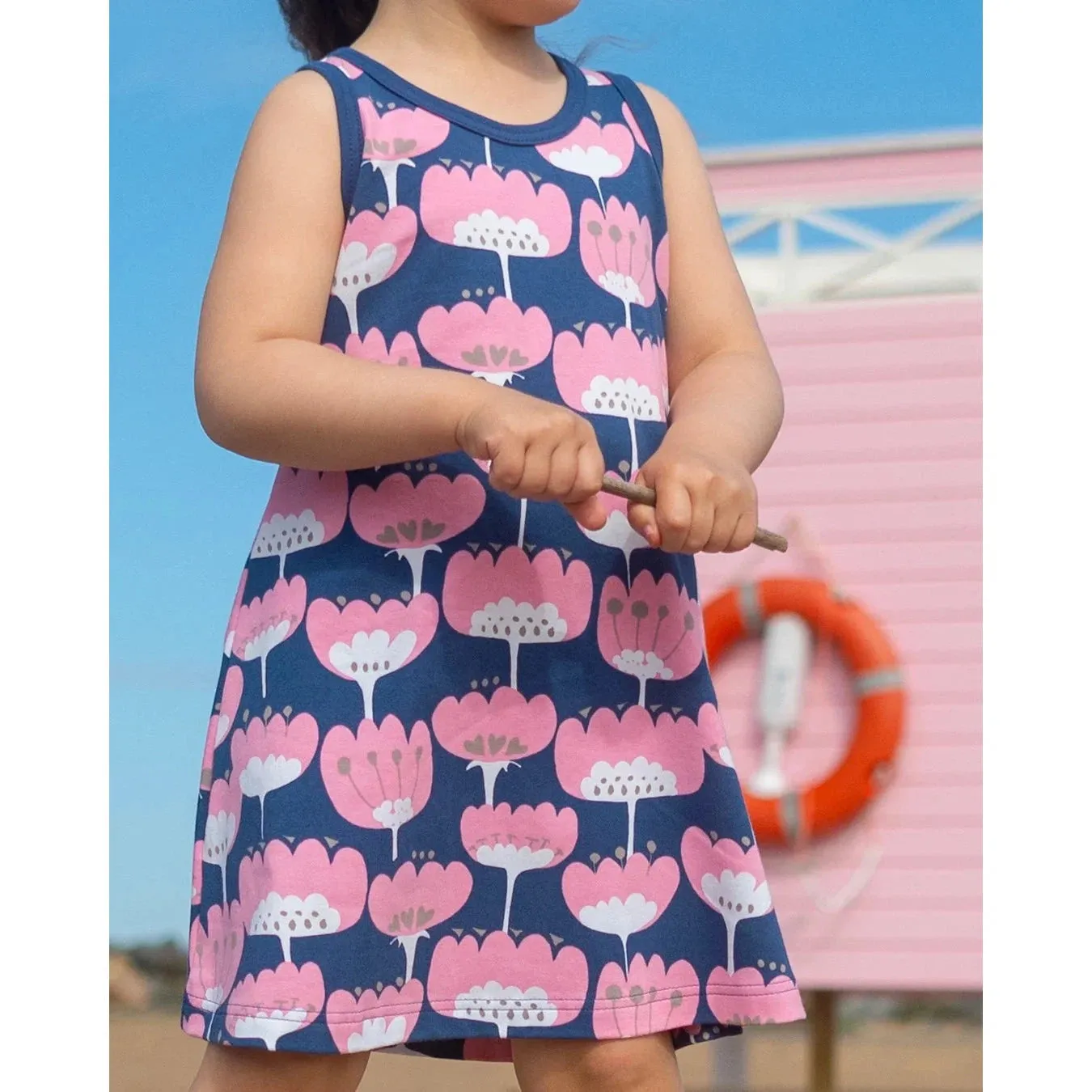 HELINA Sleeveless Dress - Blomma in Blueberry and Light Pink - 1 Left Size 9-10 years