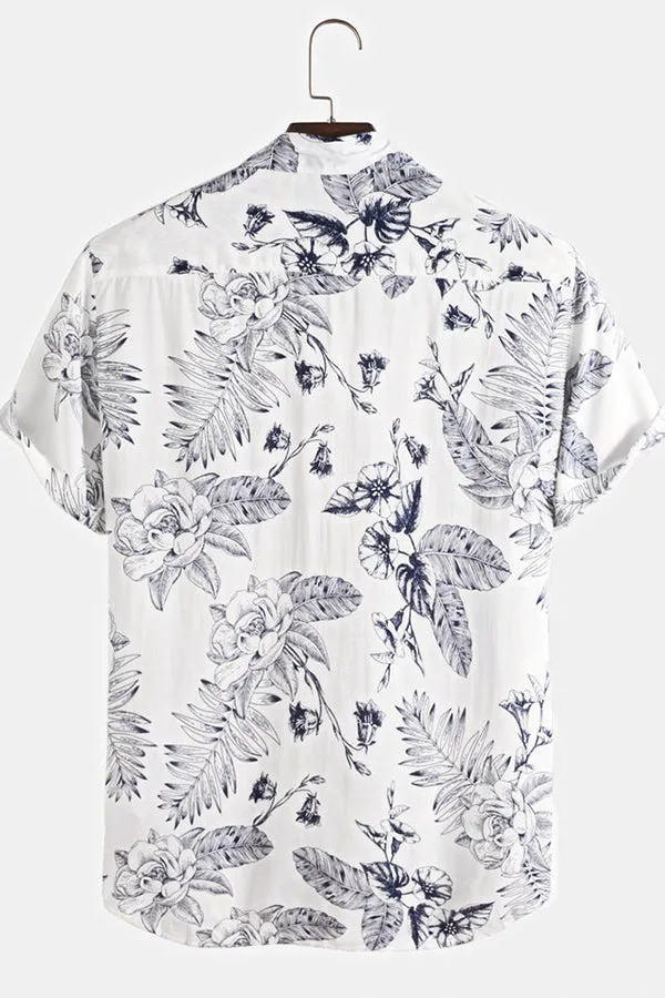 Holiday Floral Print Lapel Shirts