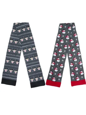 Holiday Scarves Gift Set Reindeer & Snowman Knit Scarves 70" Men's Women's