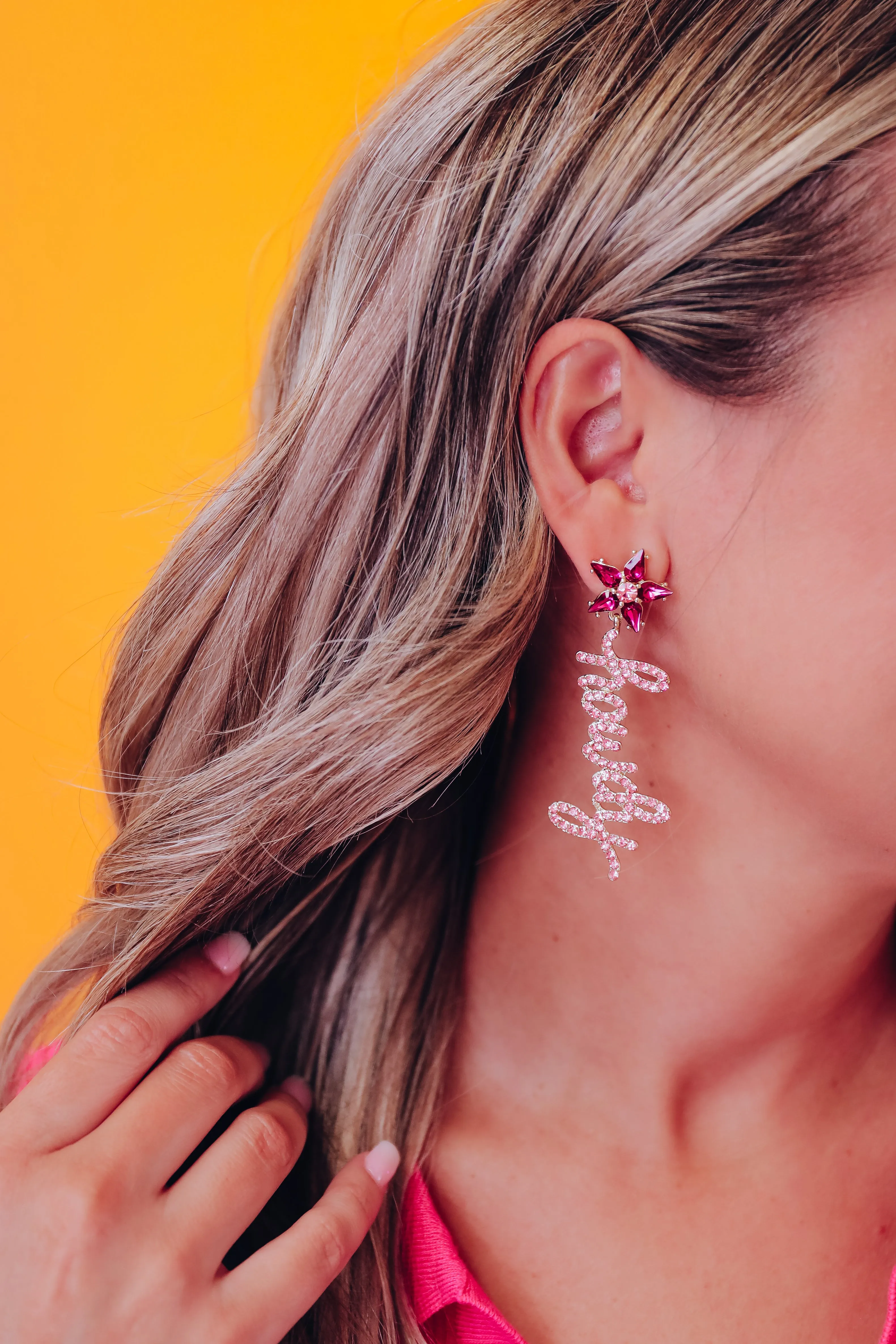 Howdy Rhinestone Earrings - Pink