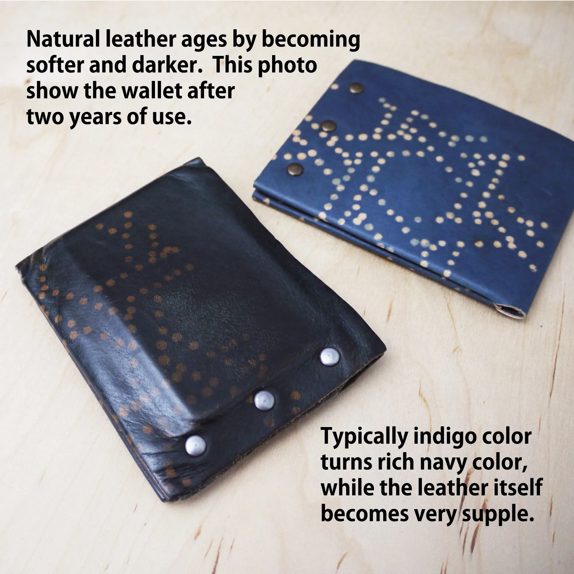 Indigo Leather Billfold Wallet.  Handmade in NYC