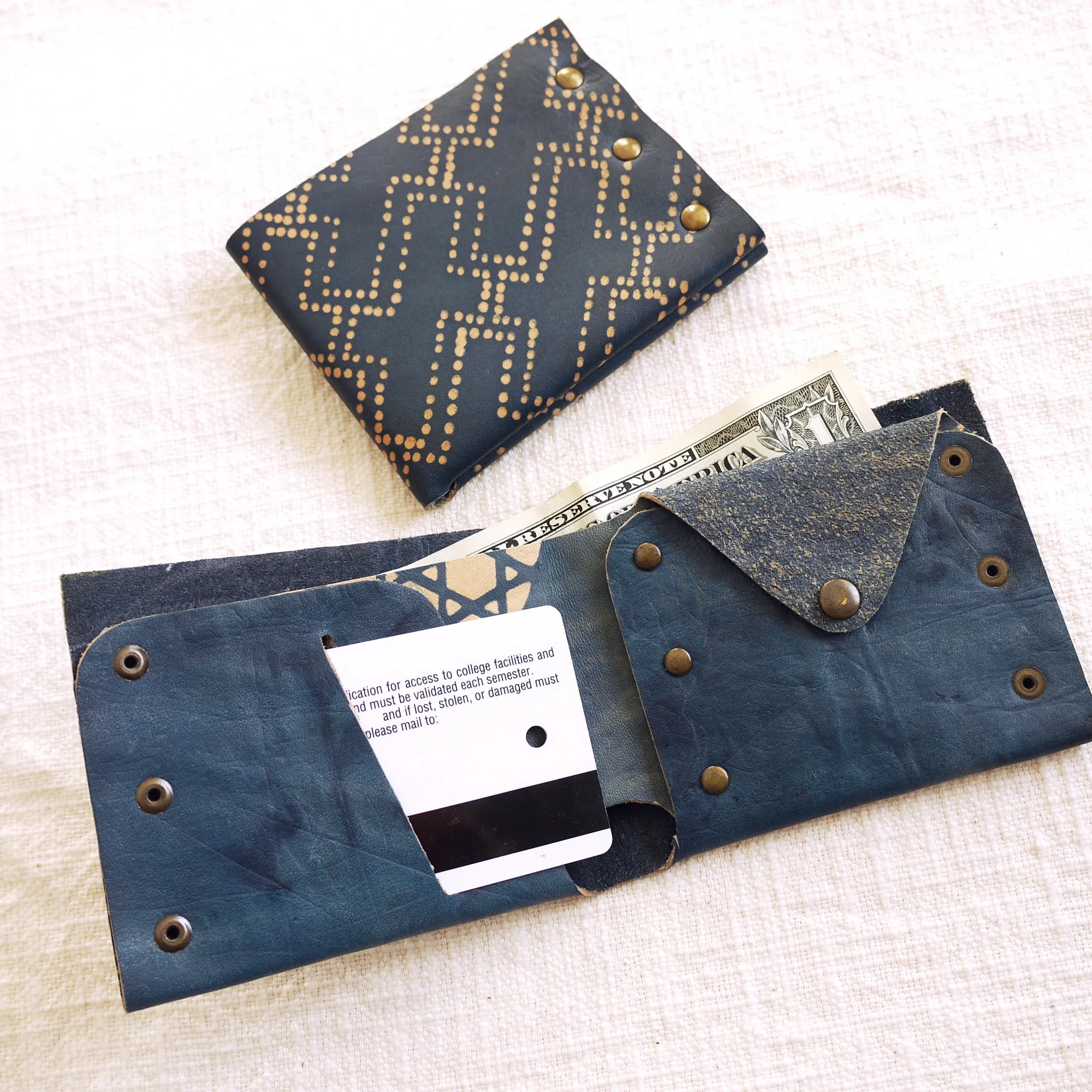 Indigo Leather Billfold Wallet.  Handmade in NYC