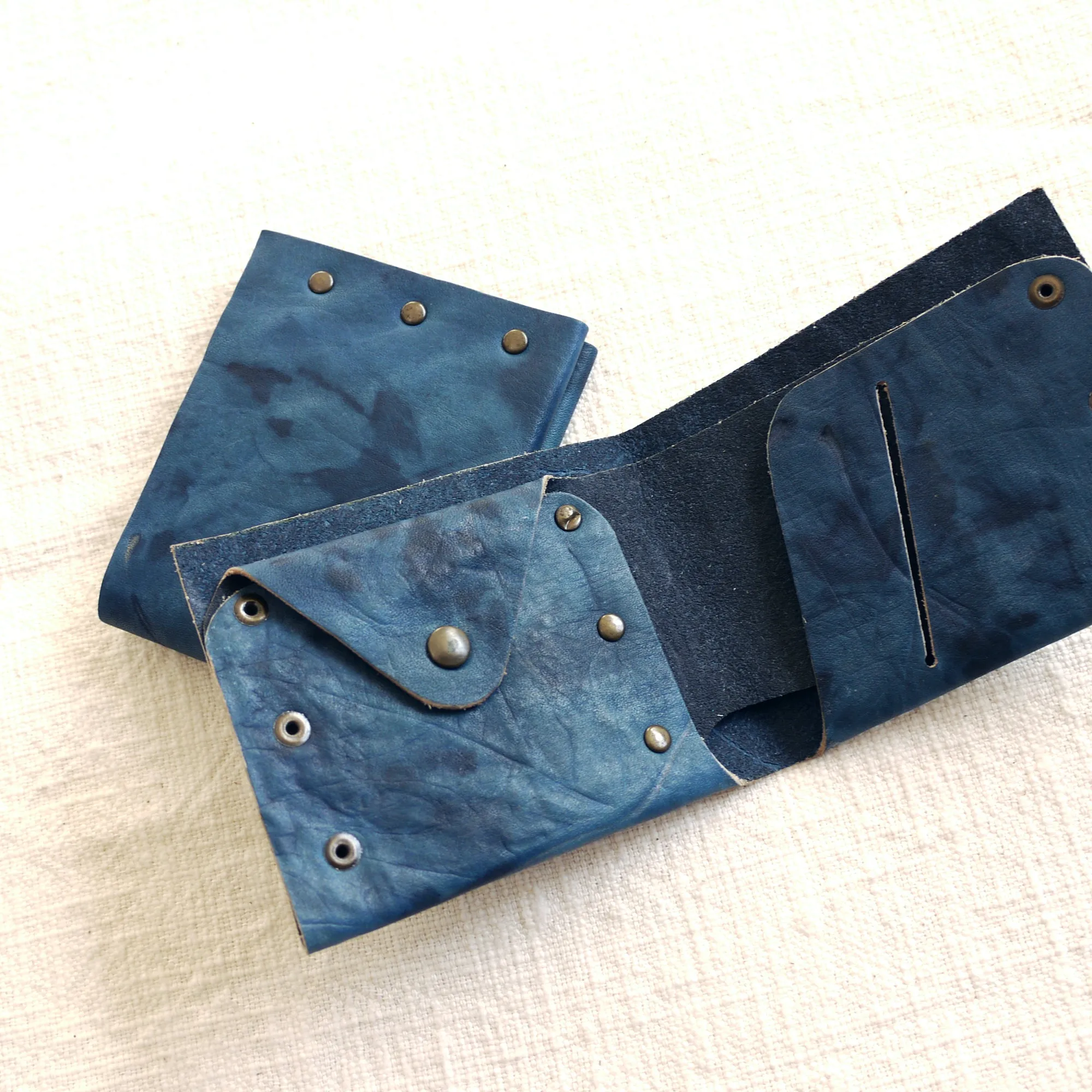 Indigo Leather Billfold Wallet.  Handmade in NYC