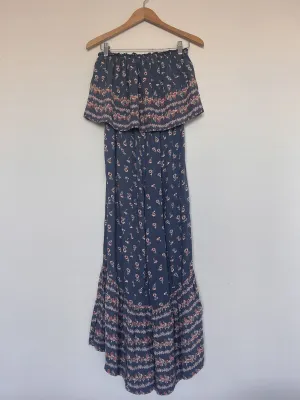 JAPNA Wide Leg Romper Sz M  Floral Wide Legs Ruffle Strapless Smocked Jumpsuit