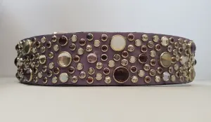 Jean 1.5" Collar Lavender Leather / Purple Stones & Mix Stones