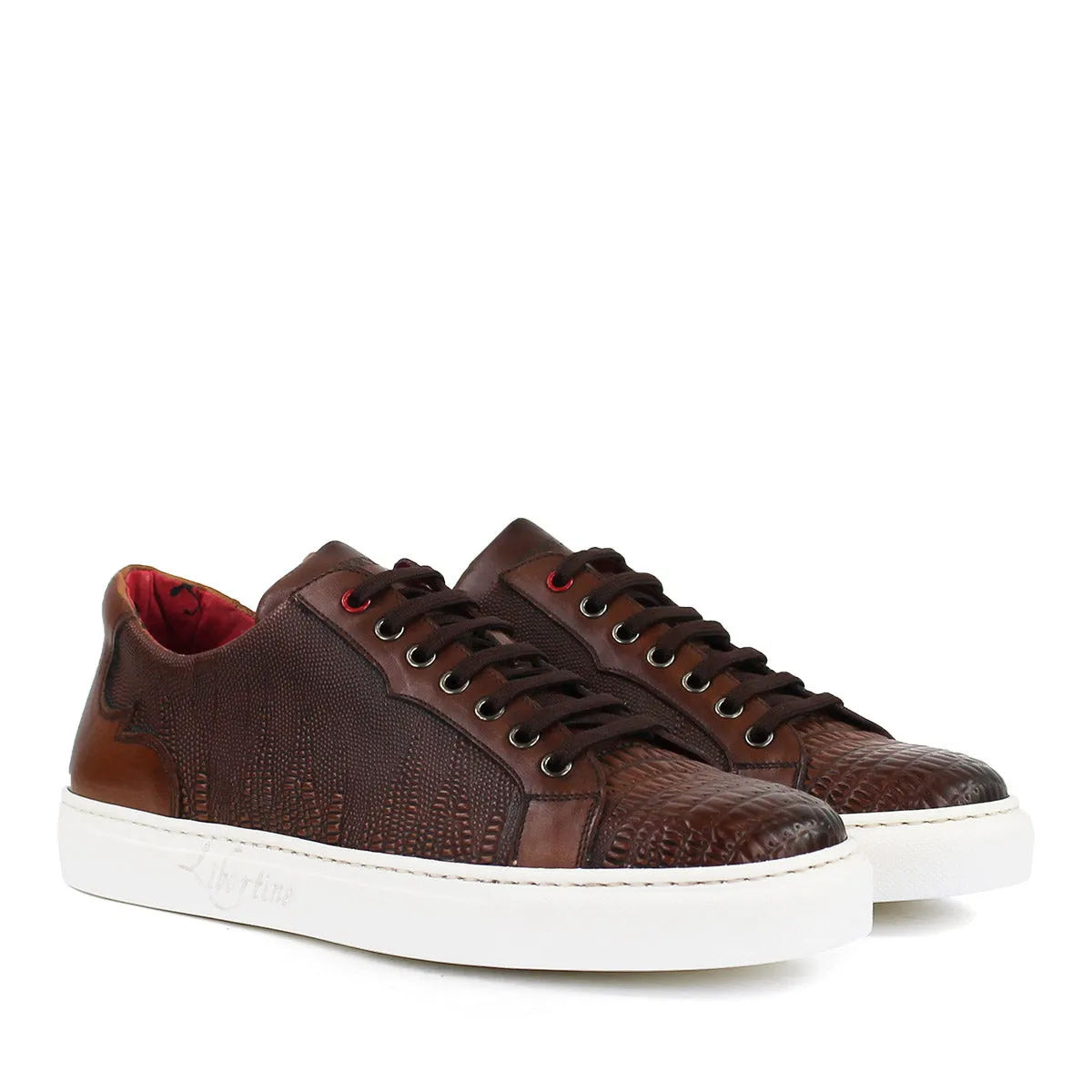 Jeffery West - Apolo Grain Leather Trainers in Brown