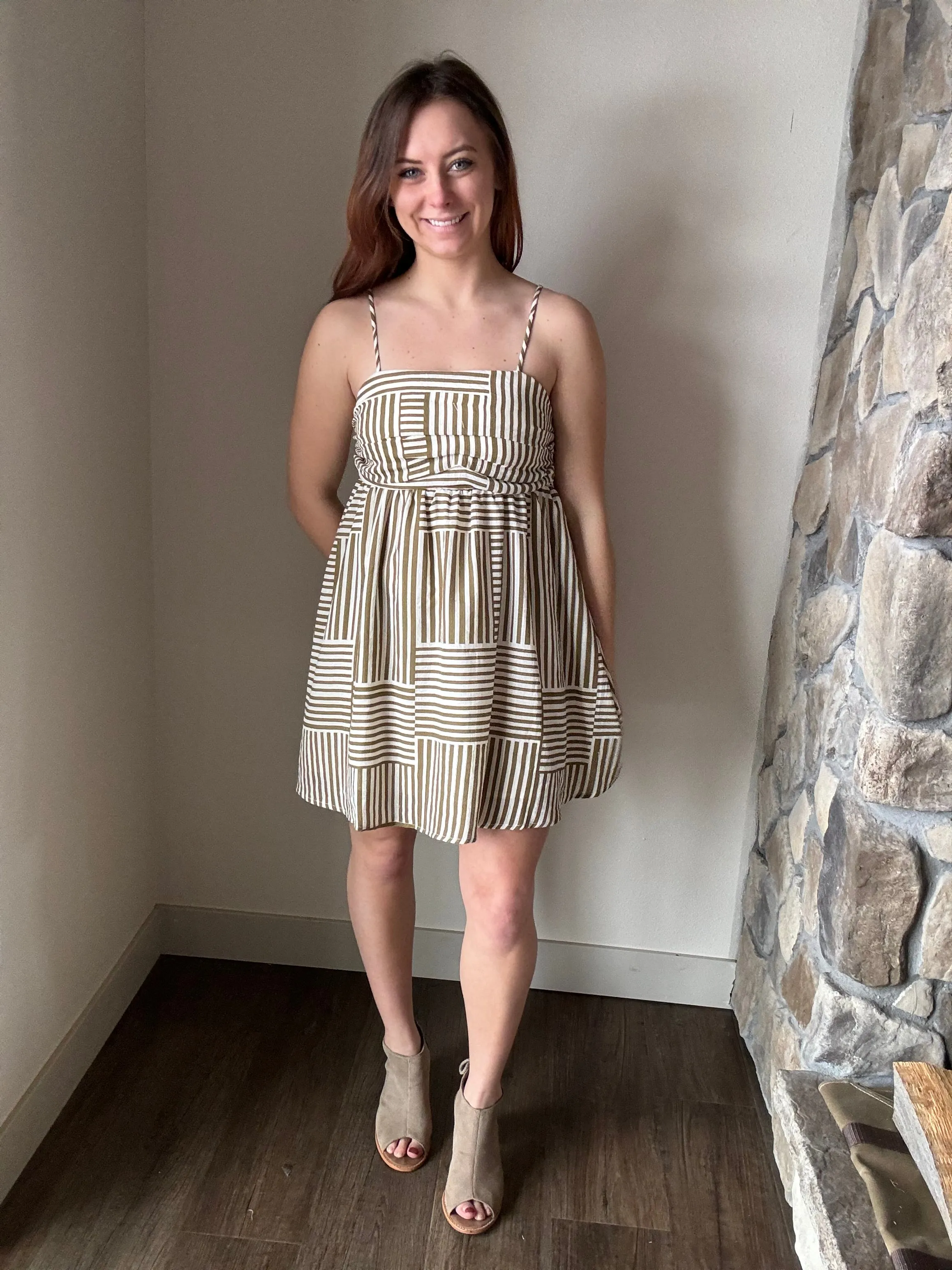 kiele olive  ivory woven striped dress