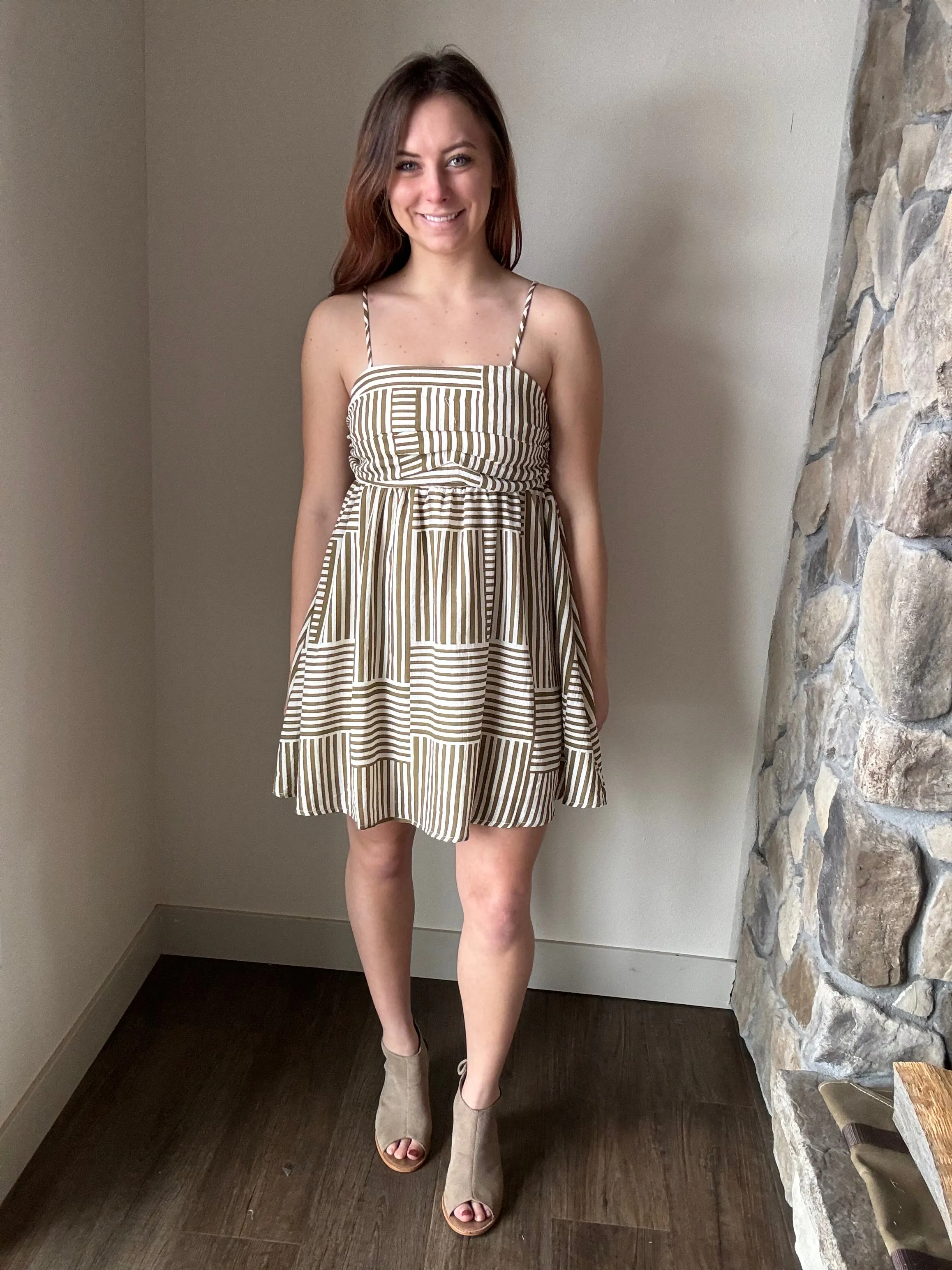 kiele olive  ivory woven striped dress