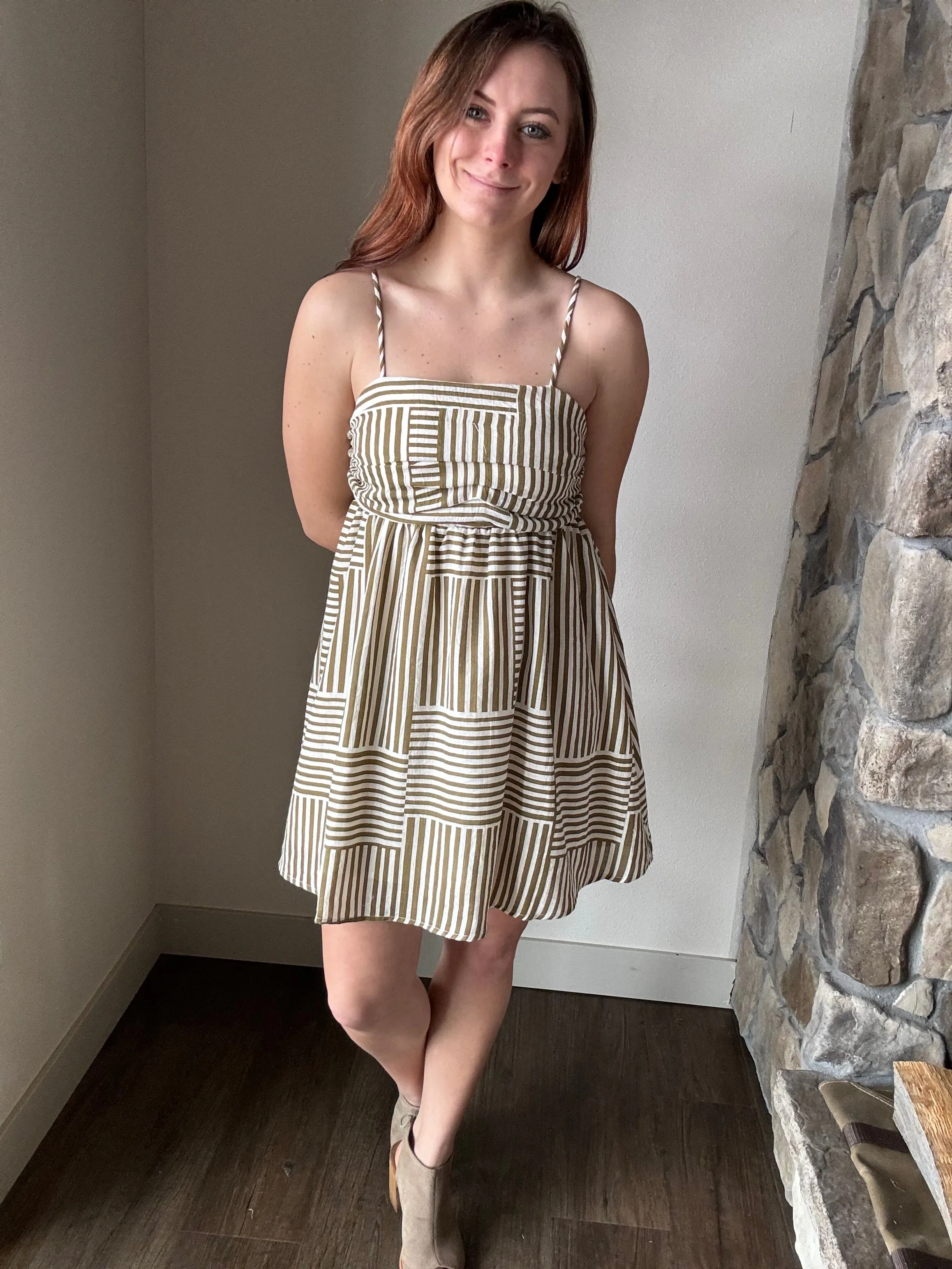 kiele olive  ivory woven striped dress