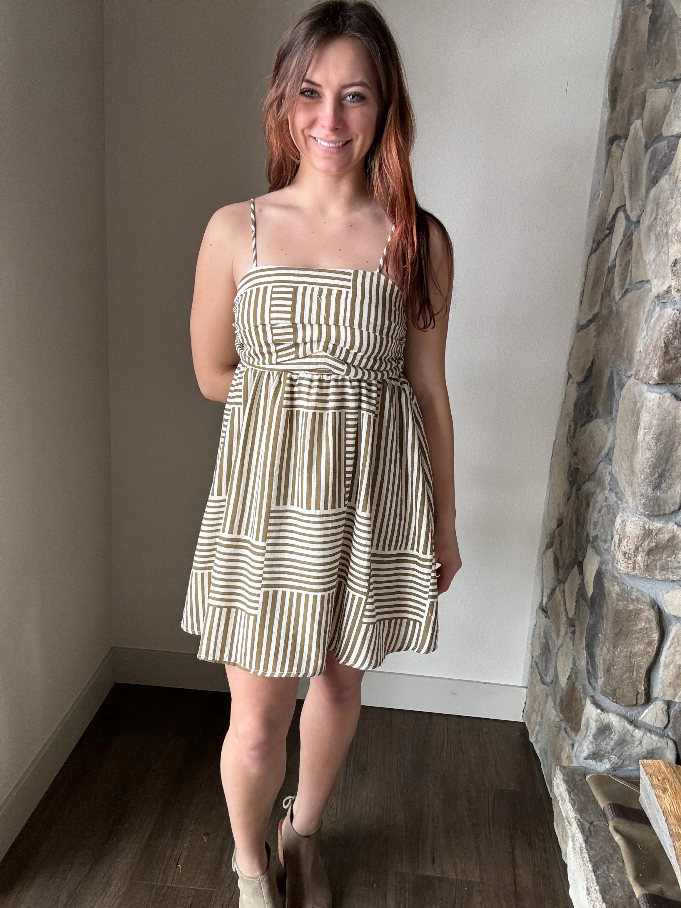 kiele olive  ivory woven striped dress