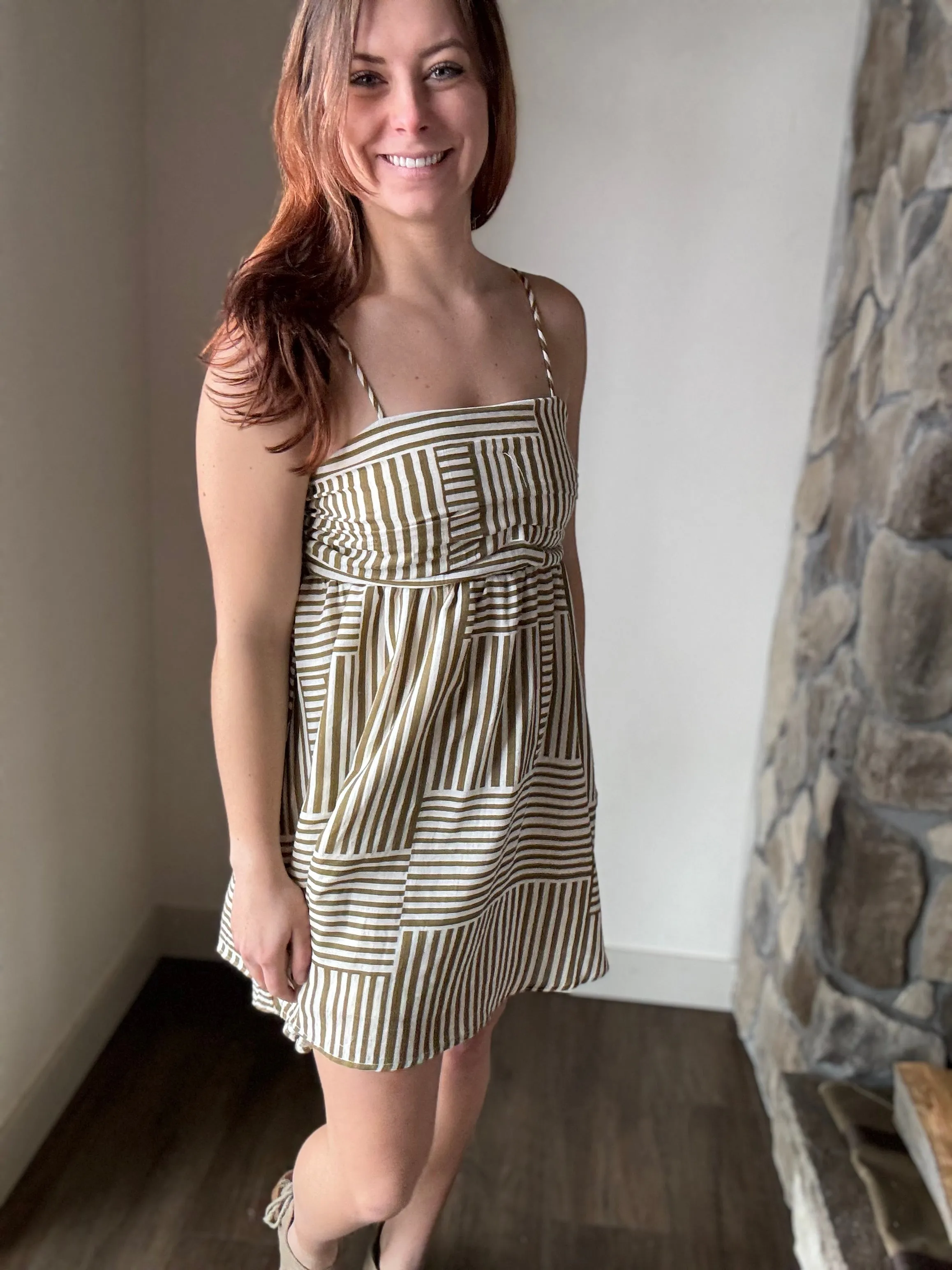 kiele olive  ivory woven striped dress