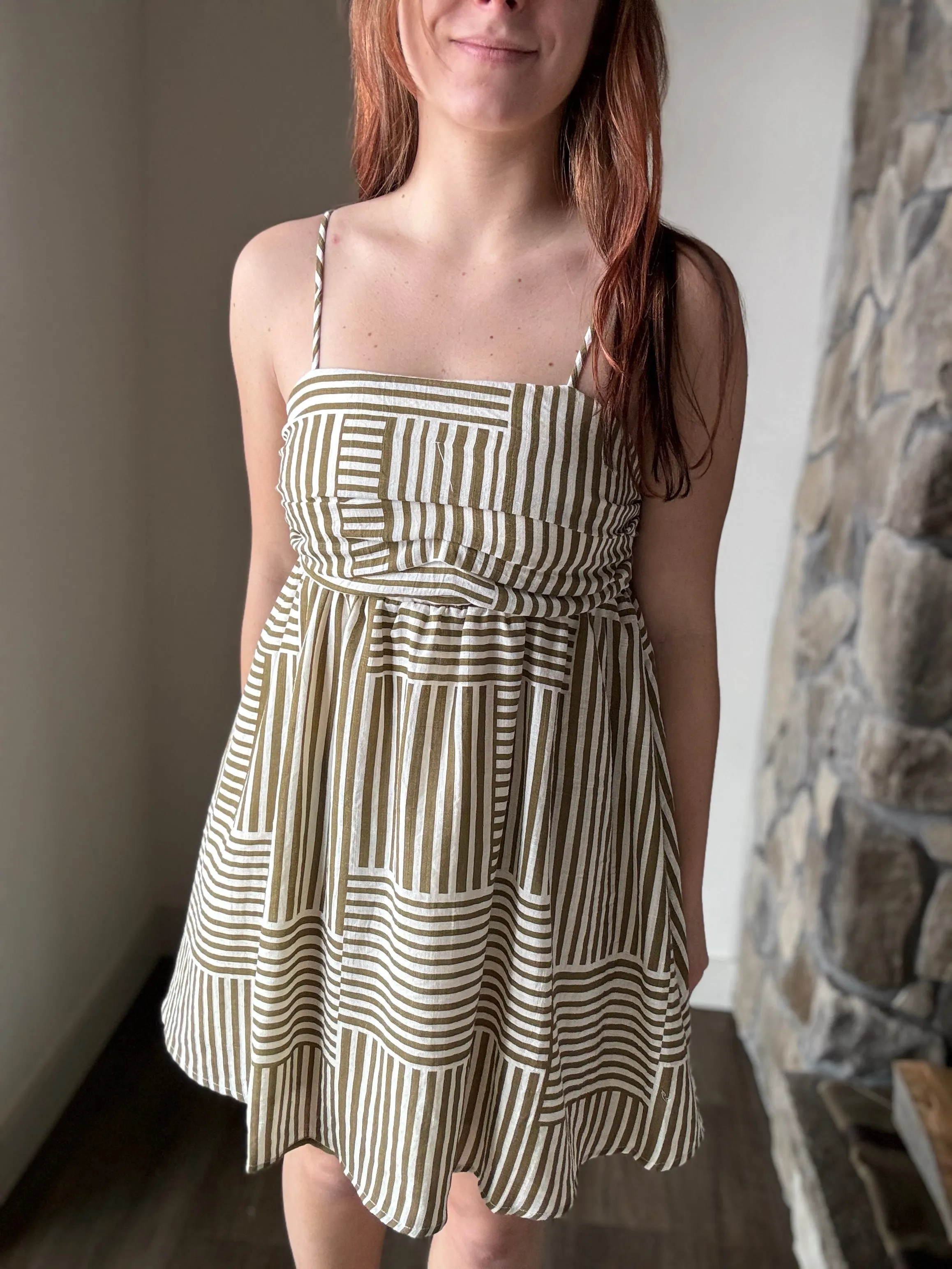 kiele olive  ivory woven striped dress
