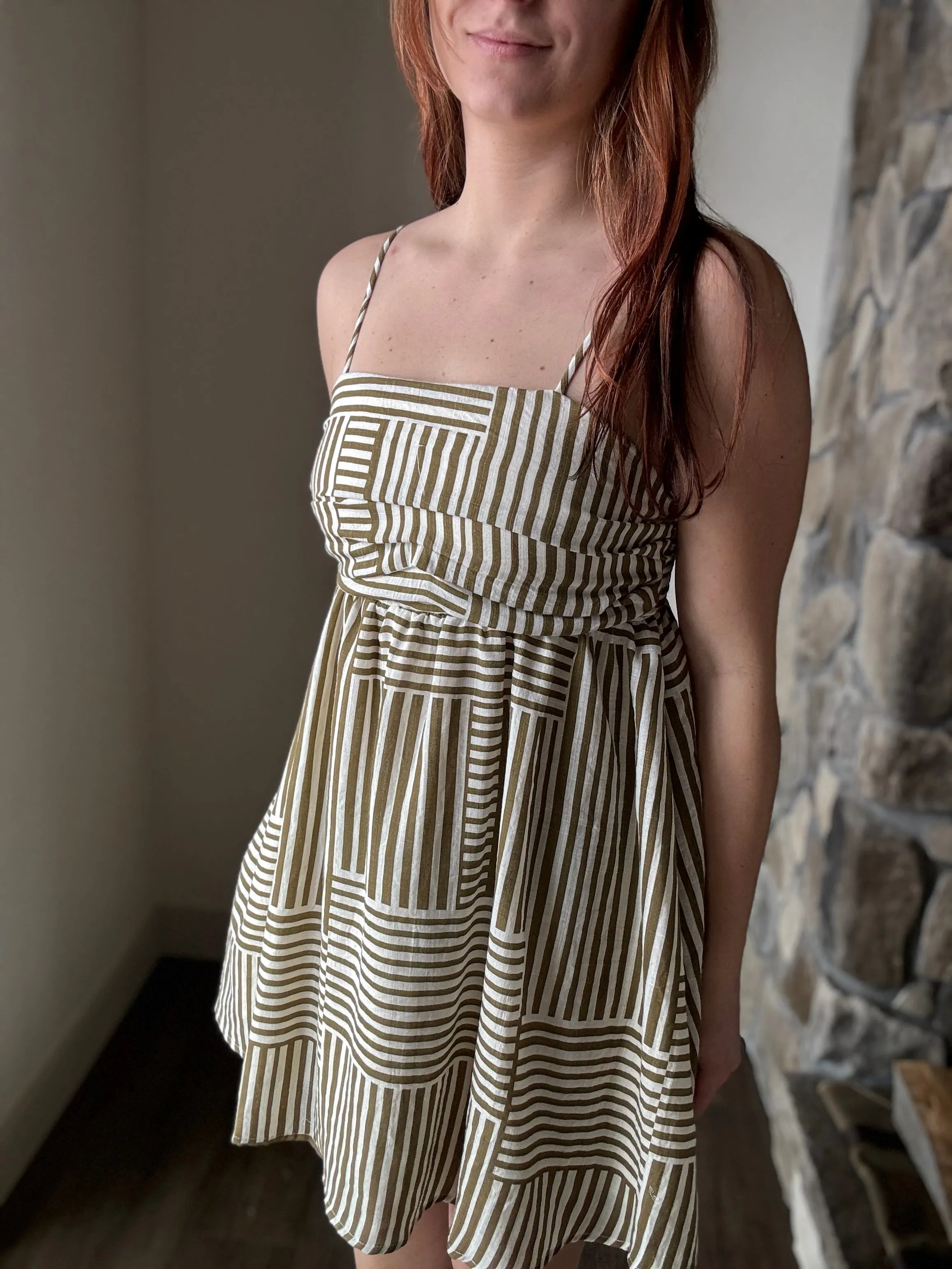 kiele olive  ivory woven striped dress