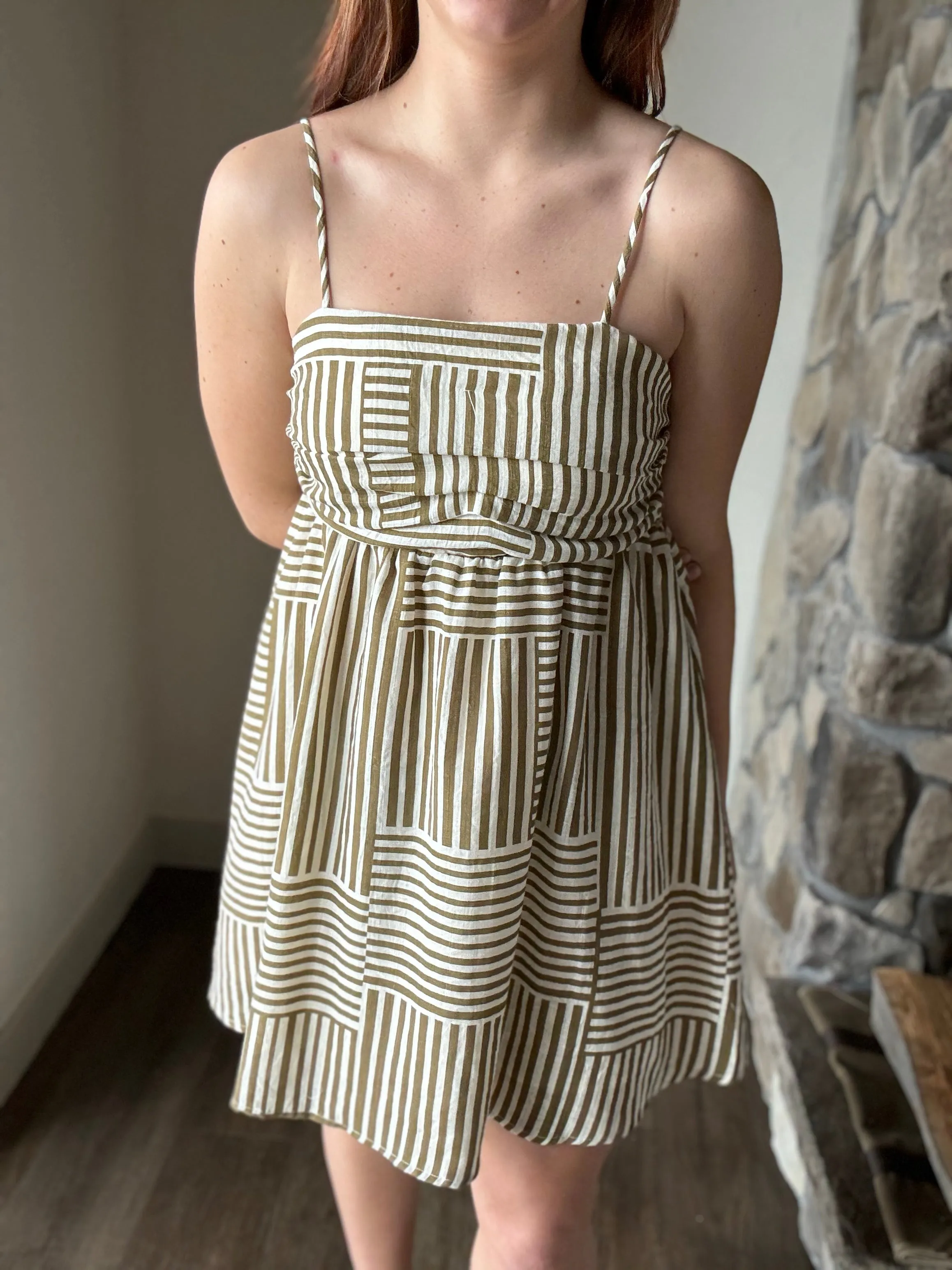kiele olive  ivory woven striped dress