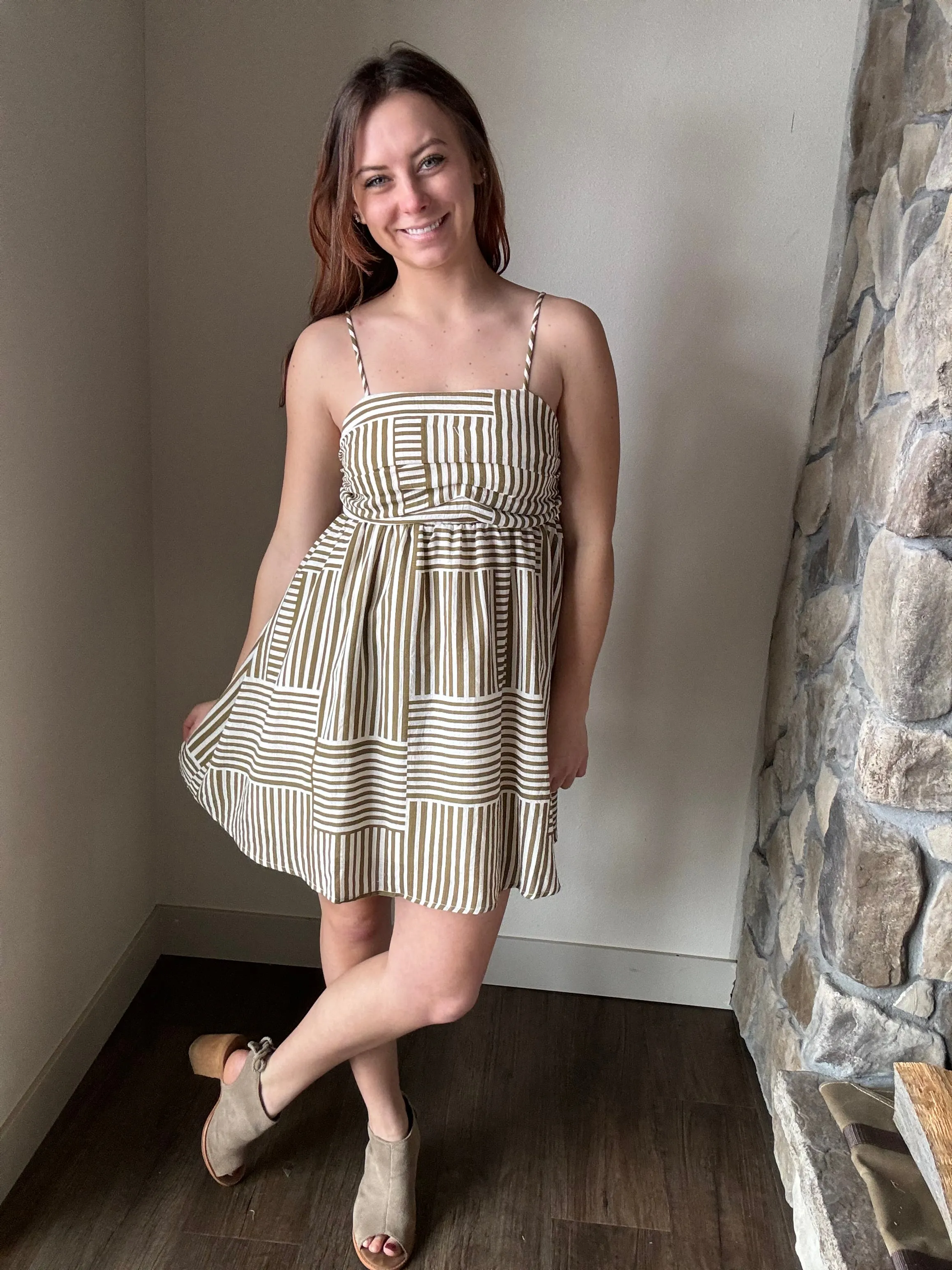 kiele olive  ivory woven striped dress