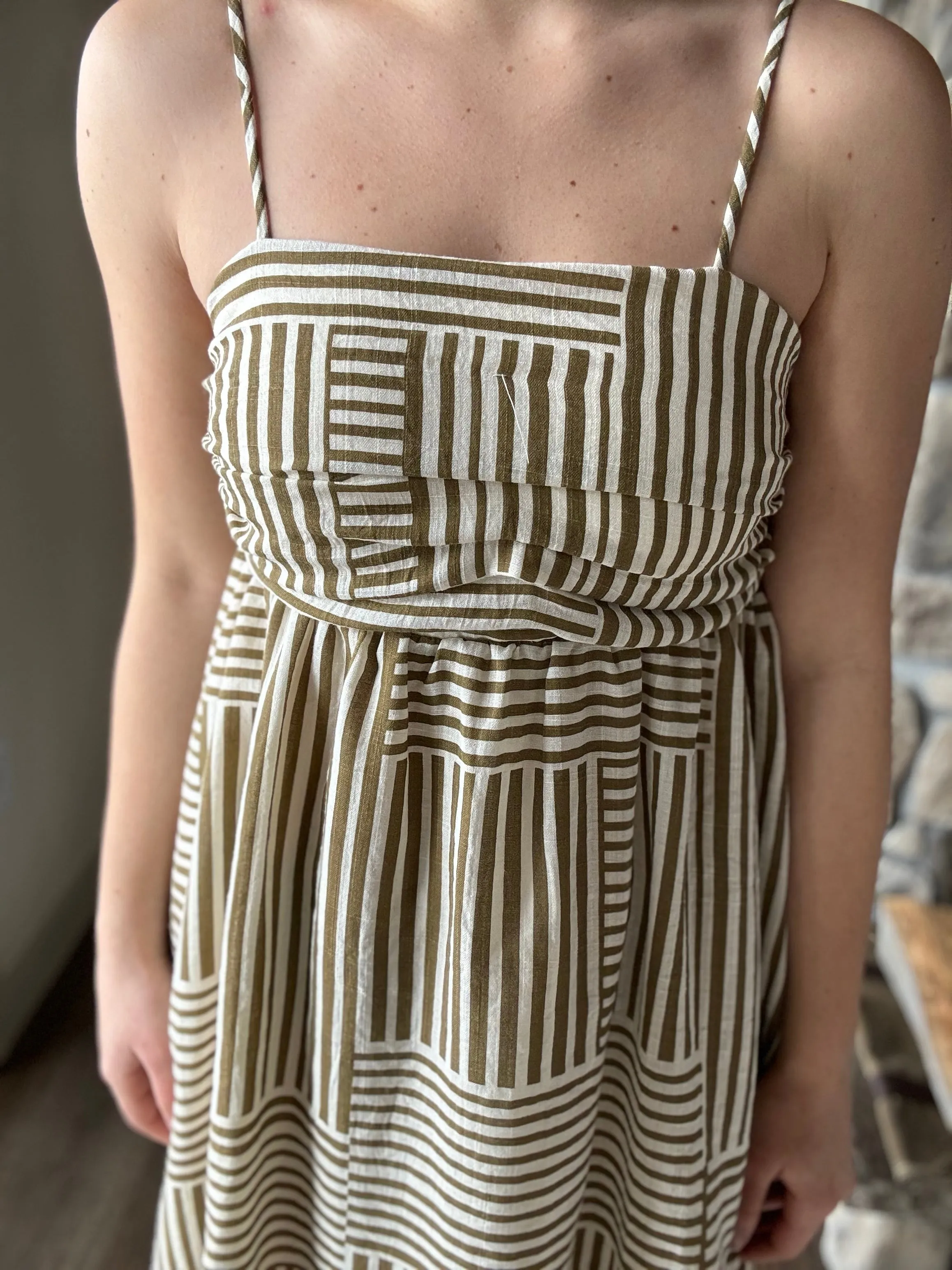 kiele olive  ivory woven striped dress