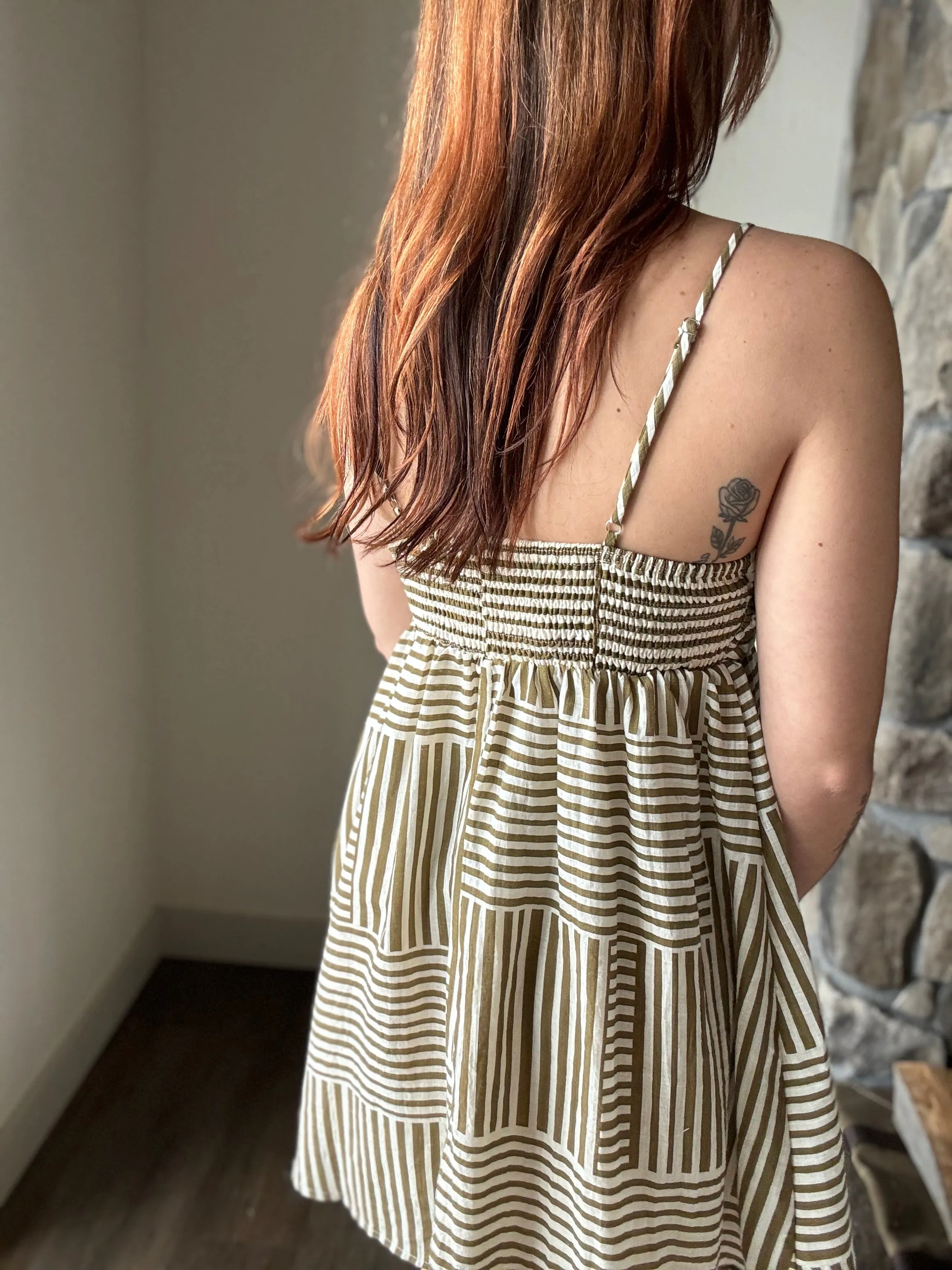 kiele olive  ivory woven striped dress