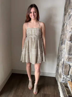 kiele olive  ivory woven striped dress