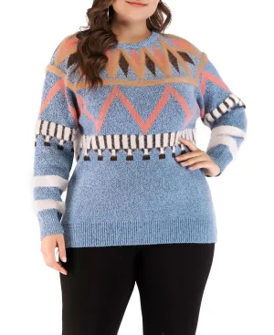 Large Size Women's Shirt Round Neck Print Sweater