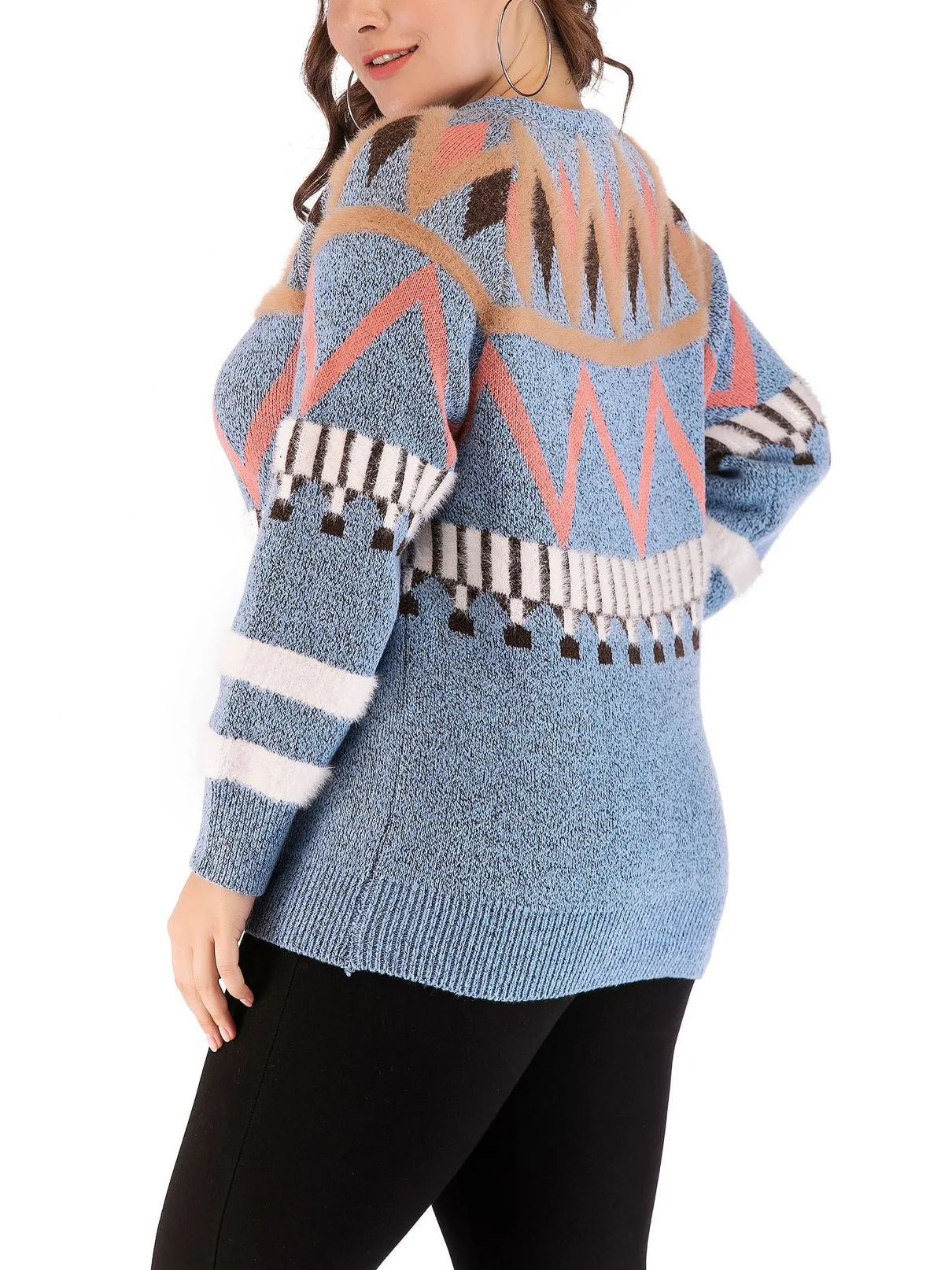 Large Size Women's Shirt Round Neck Print Sweater