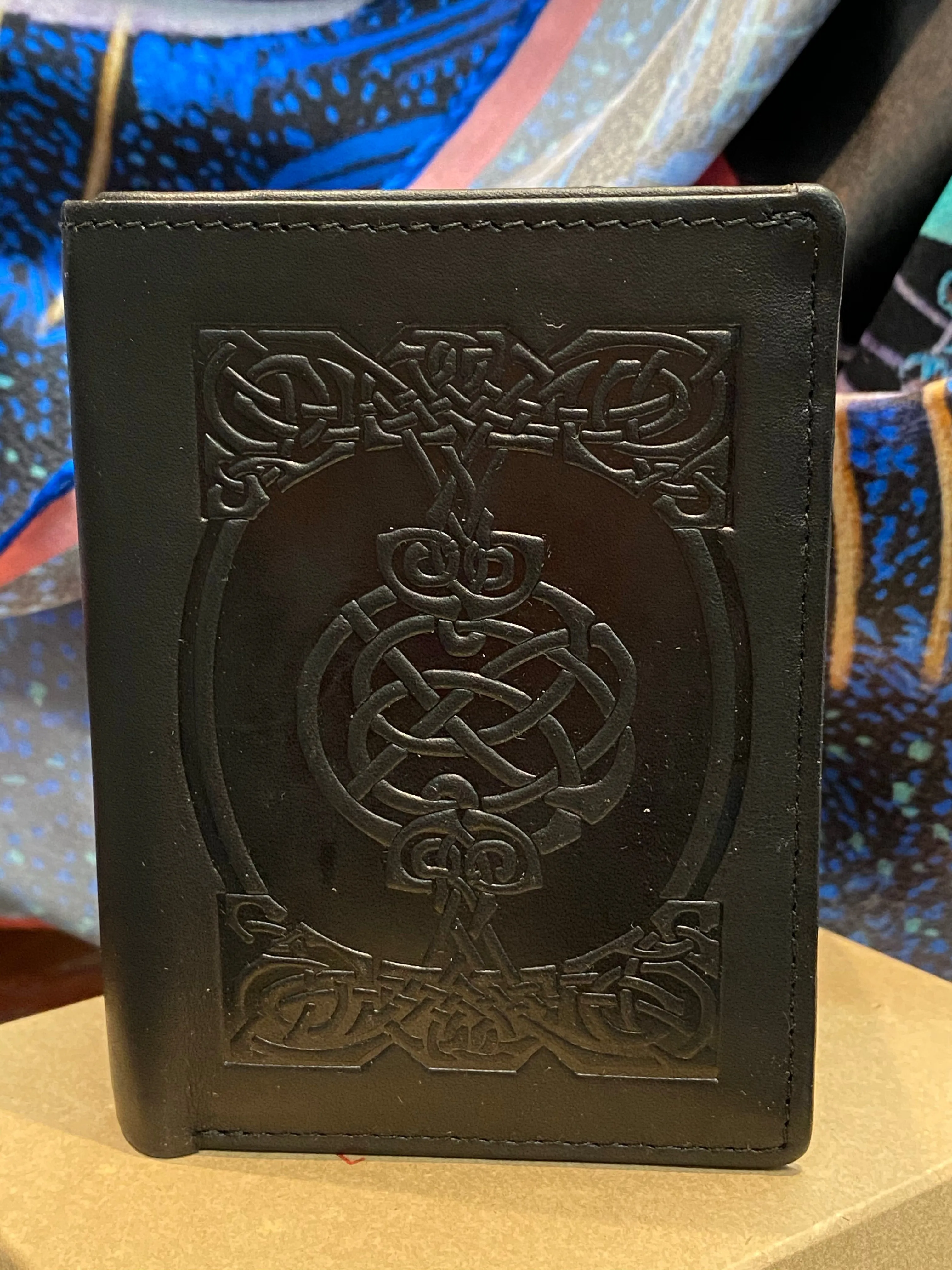 Leather Wallet with a Celtic Eternity Knot Black ~ Tri-fold