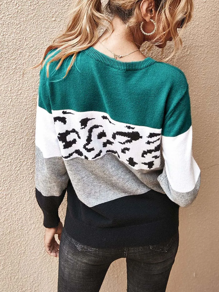 Leopard Print Colorblock Sweater