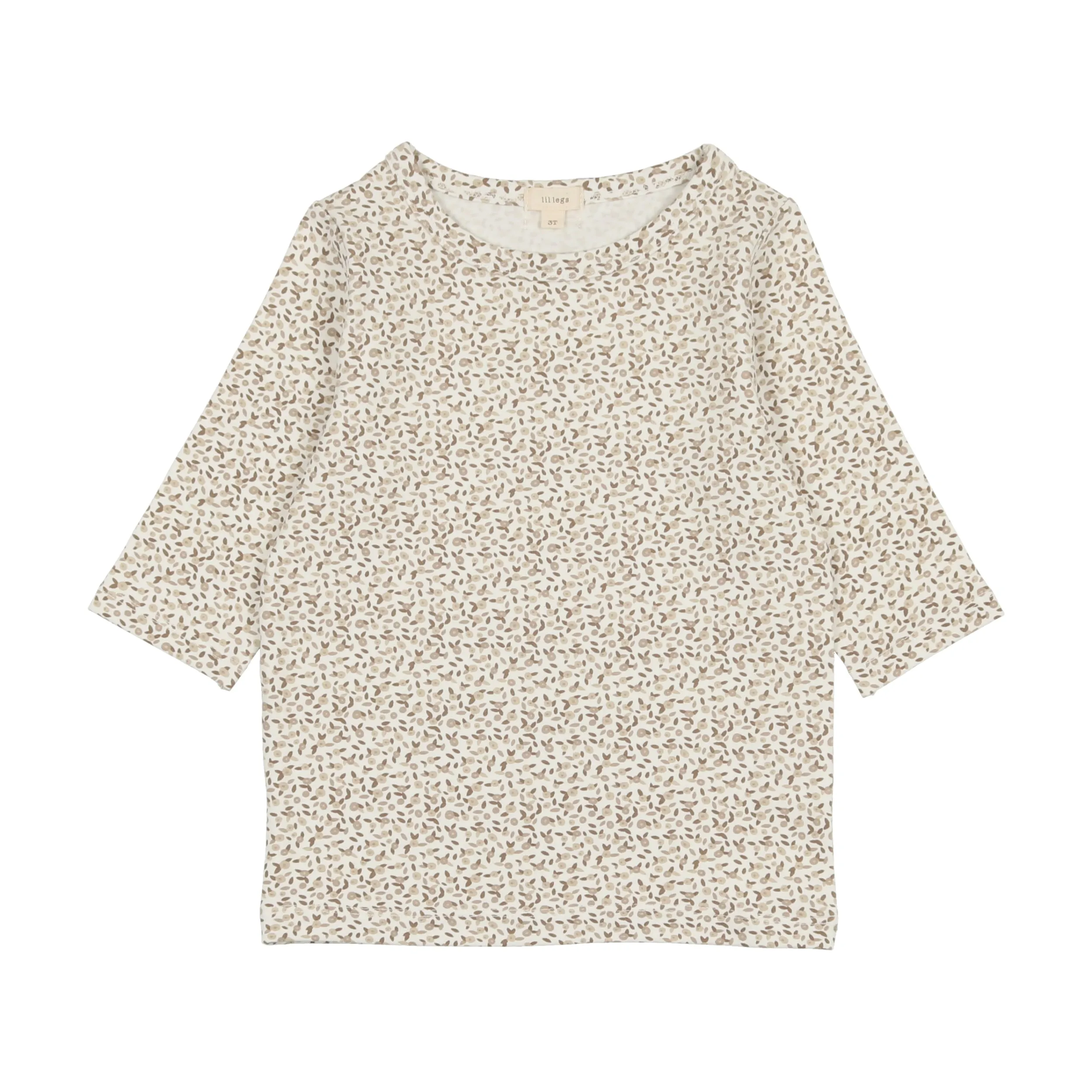 Lil Legs Three Quarter Sleeve T-Shirt - Taupe Floral