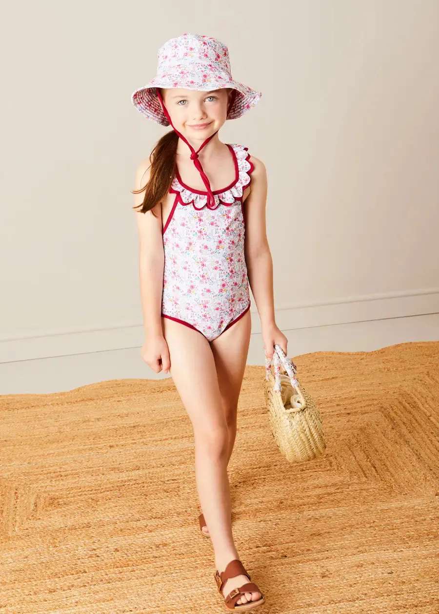 Louisa Floral Ruffle Trim Swimsuit in Pink (2-10yrs)