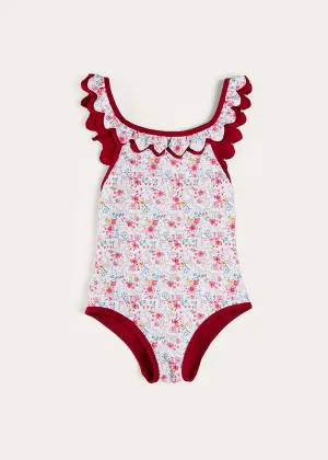 Louisa Floral Ruffle Trim Swimsuit in Pink (2-10yrs)