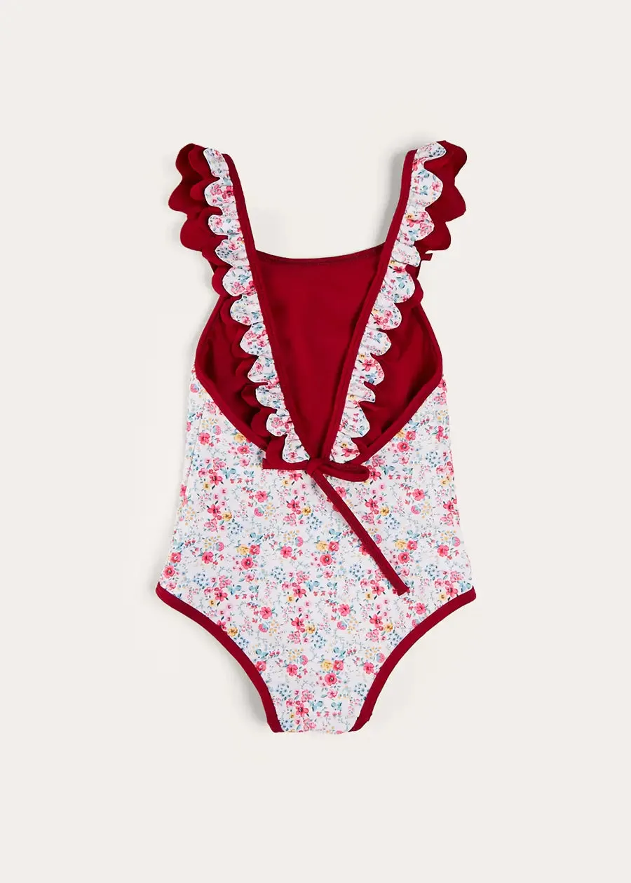 Louisa Floral Ruffle Trim Swimsuit in Pink (2-10yrs)