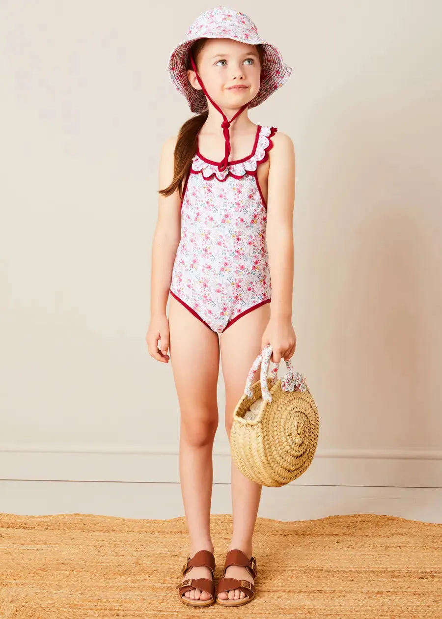 Louisa Floral Ruffle Trim Swimsuit in Pink (2-10yrs)