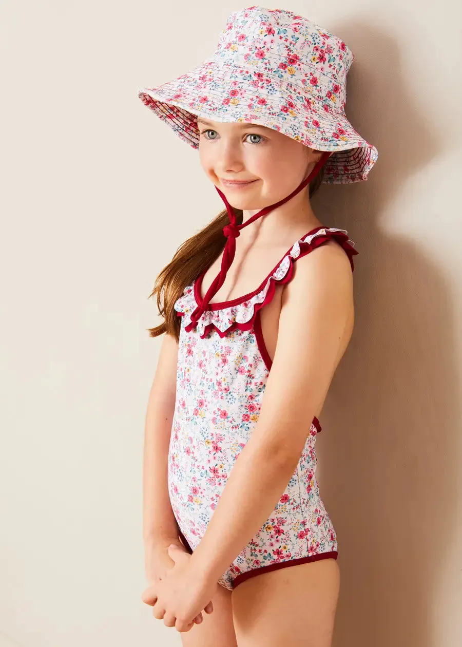 Louisa Floral Ruffle Trim Swimsuit in Pink (2-10yrs)