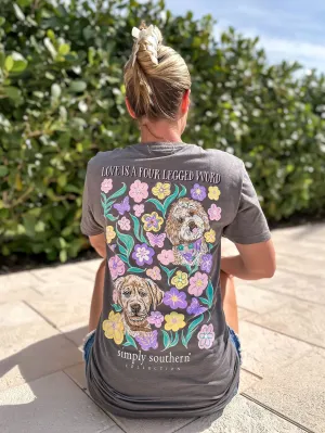 'Love Is A Four Legged Word' Puppy Short Sleeve Tee by Simply Southern (Ships Early March)