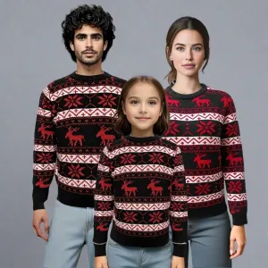 Matching Family Christmas Sweaters – Black with Festive Red Reindeer and Snowflake Design
